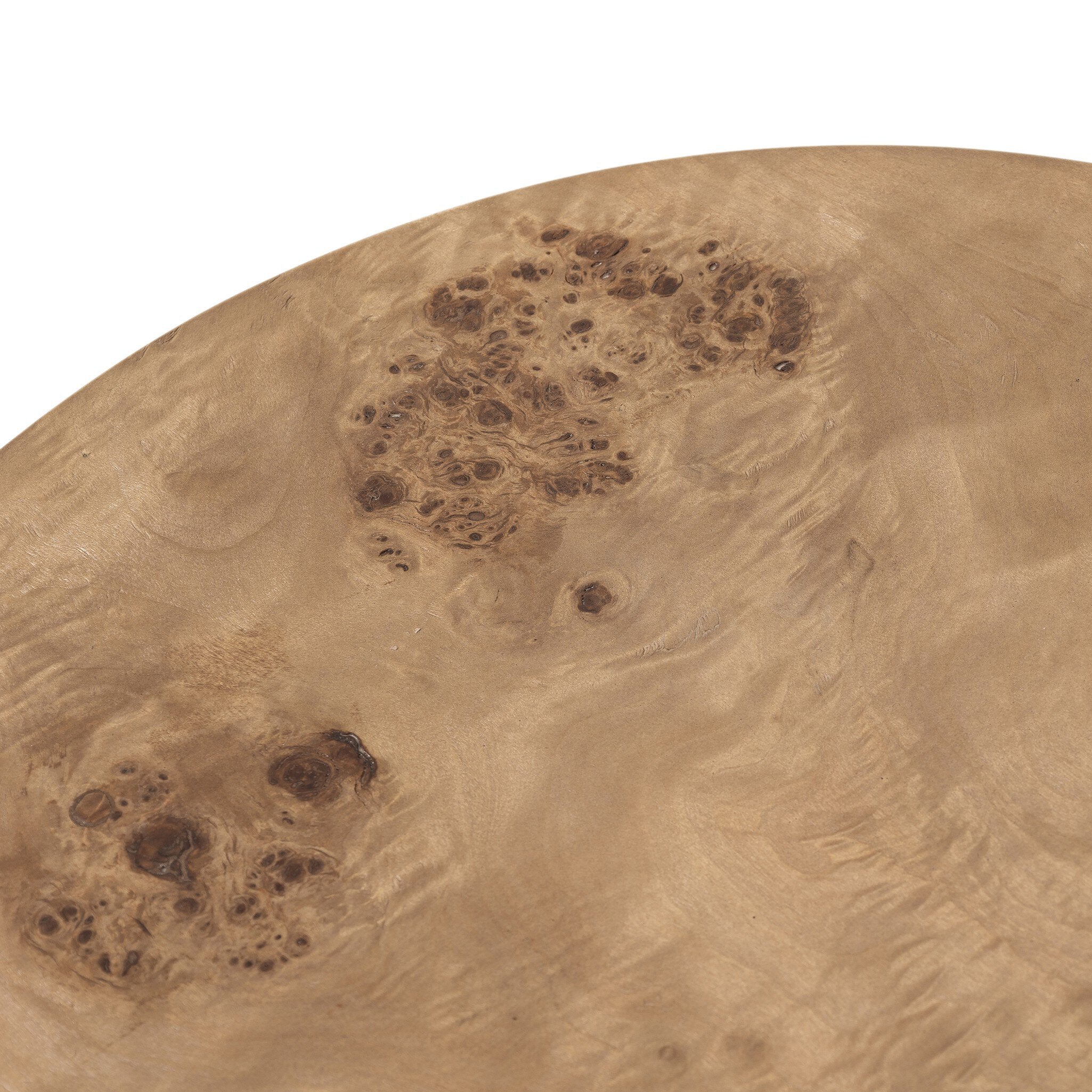 Four Hands Caya Caramel Burl End Table construction close-up