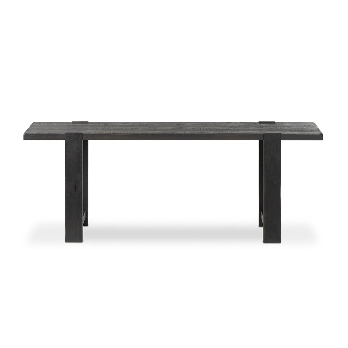 Four Hands Matei Console Table in smoked black solid oak with through-tenon joints, back view