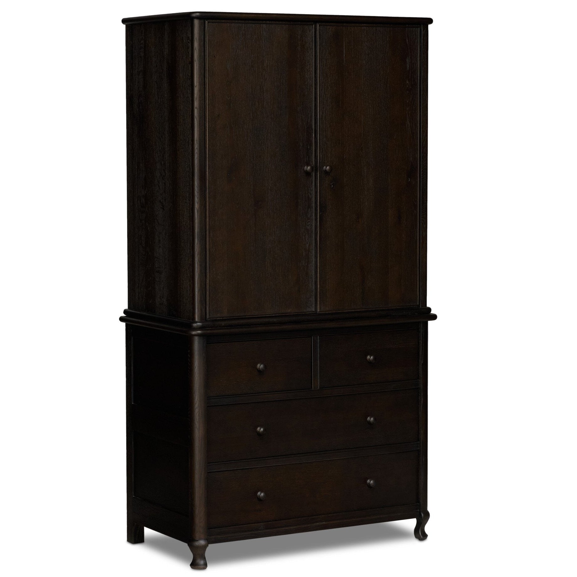 Four Hands Pika Smoked Black Oak Armoire styled view
