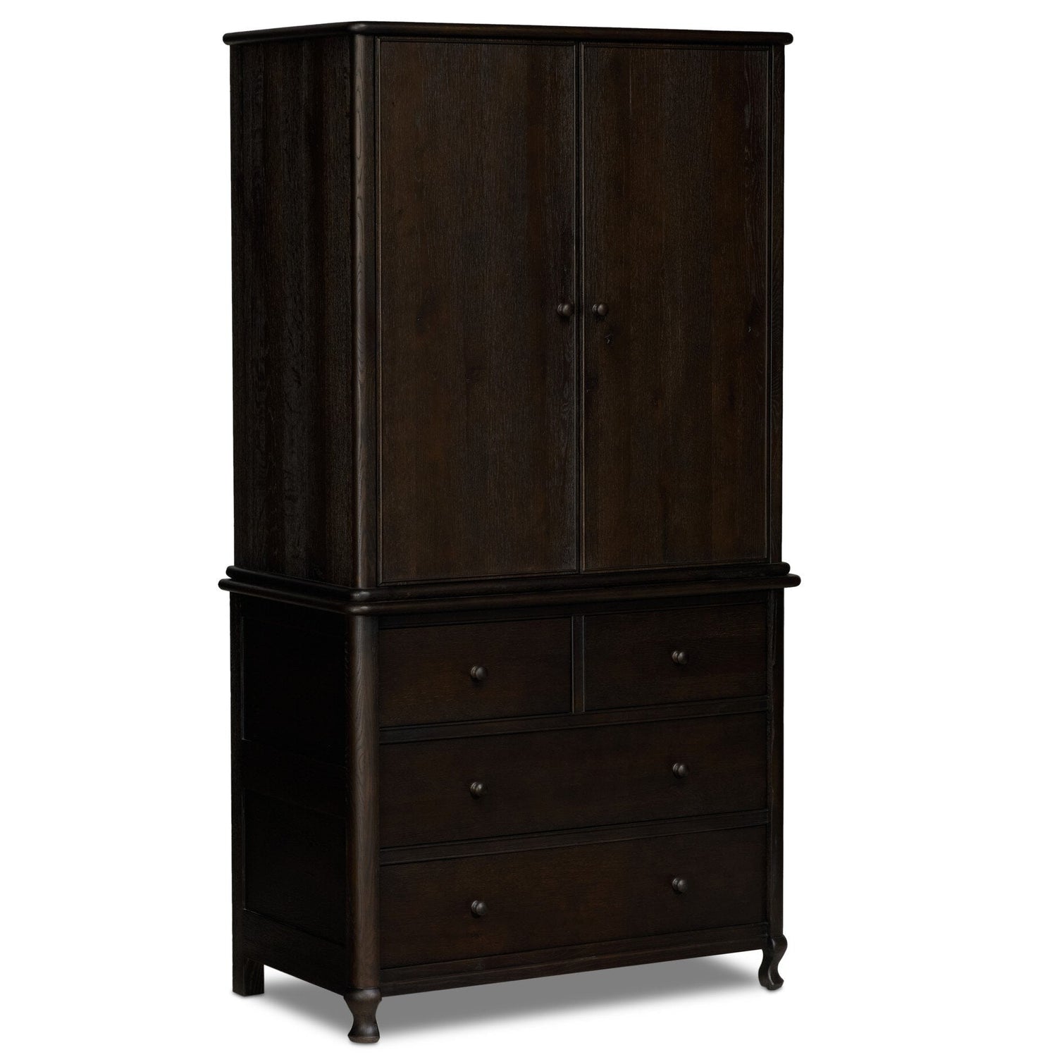 Four Hands Pika Smoked Black Oak Armoire styled view