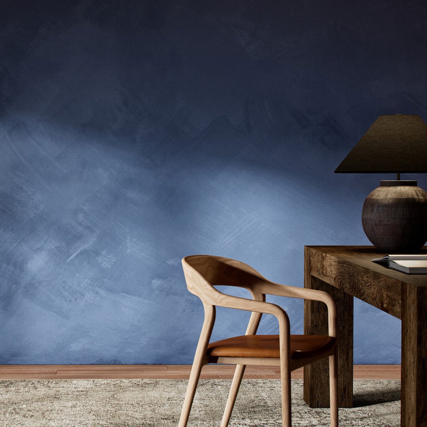 FH Art Studio Limewash Mural Navy Wallpaper