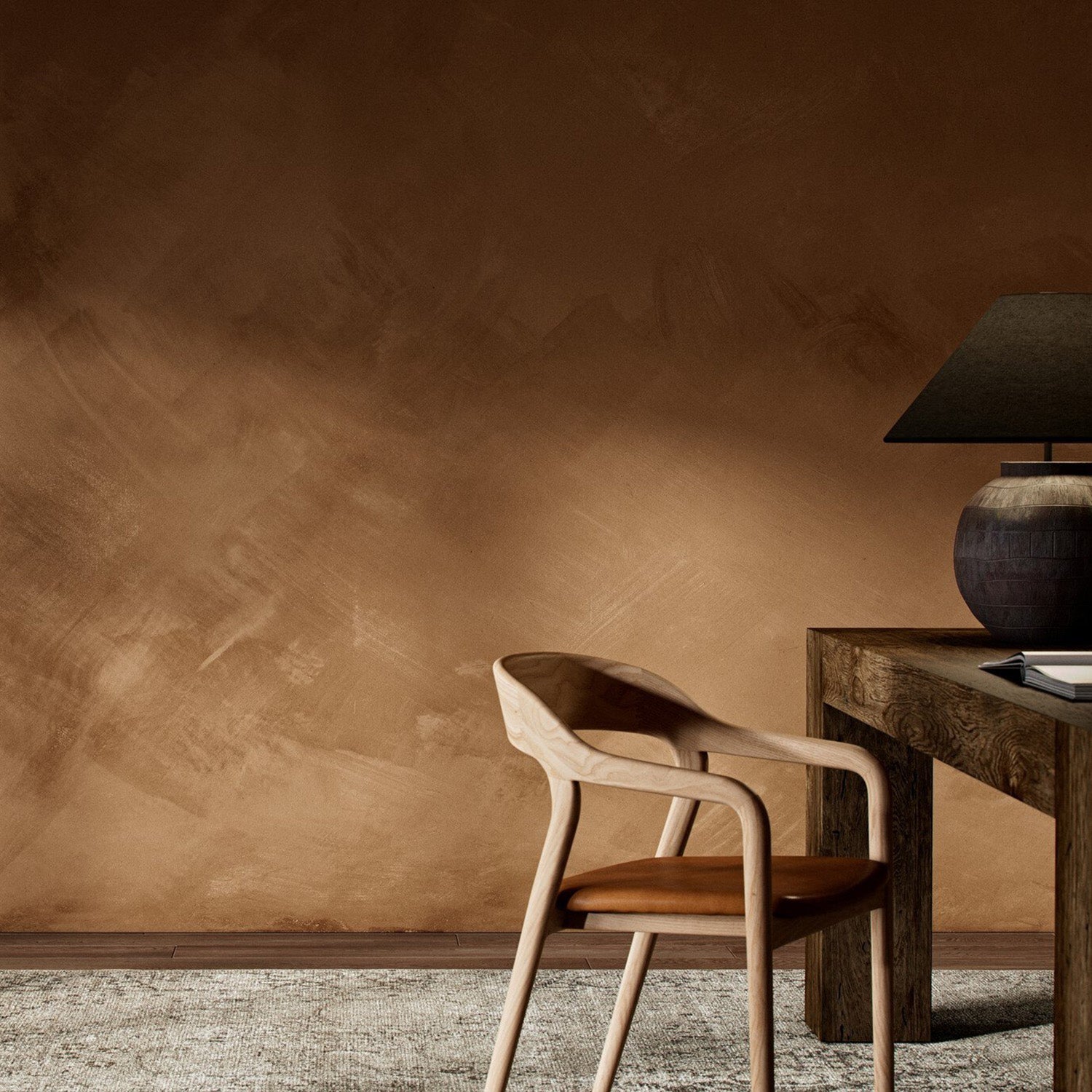 FH Art Studio Limewash Mural Terracotta Wallpaper