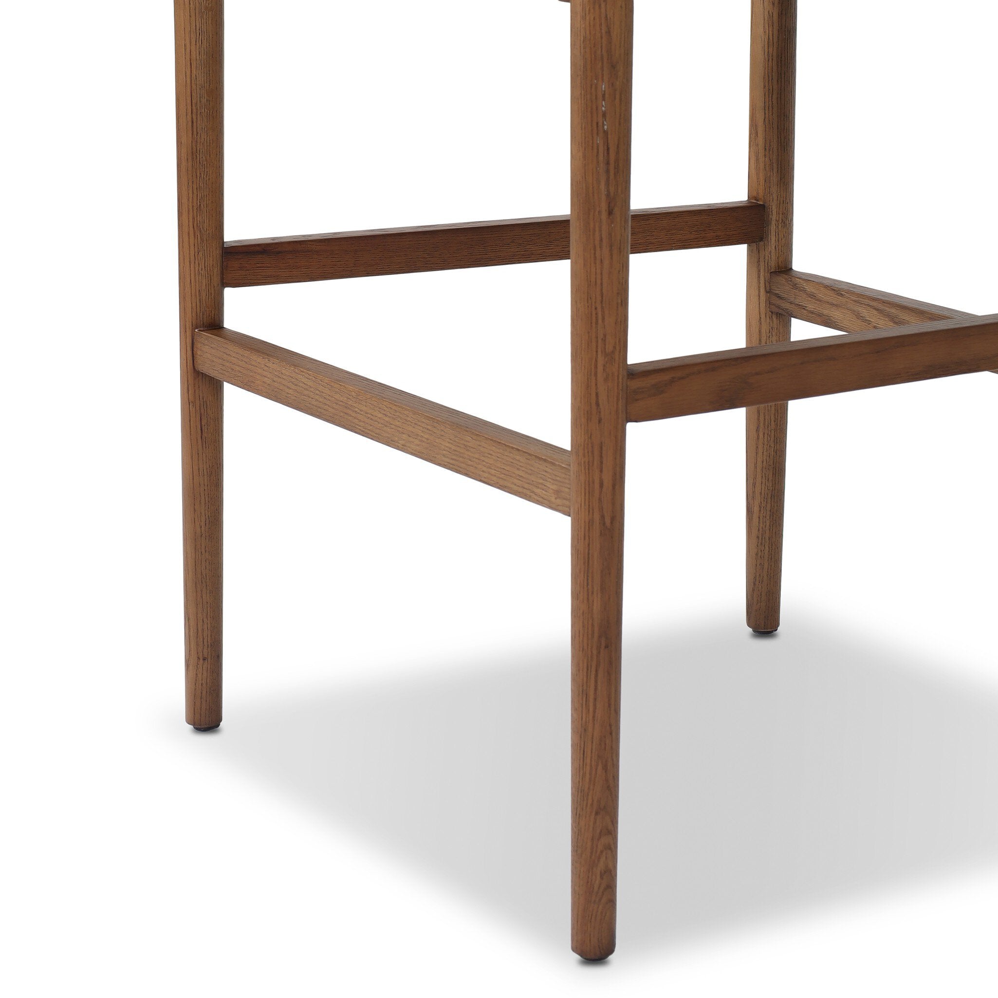 Four Hands Jazelle Havana Brown Bar Stool with leather and shearling, close-up detail of leather, view 2