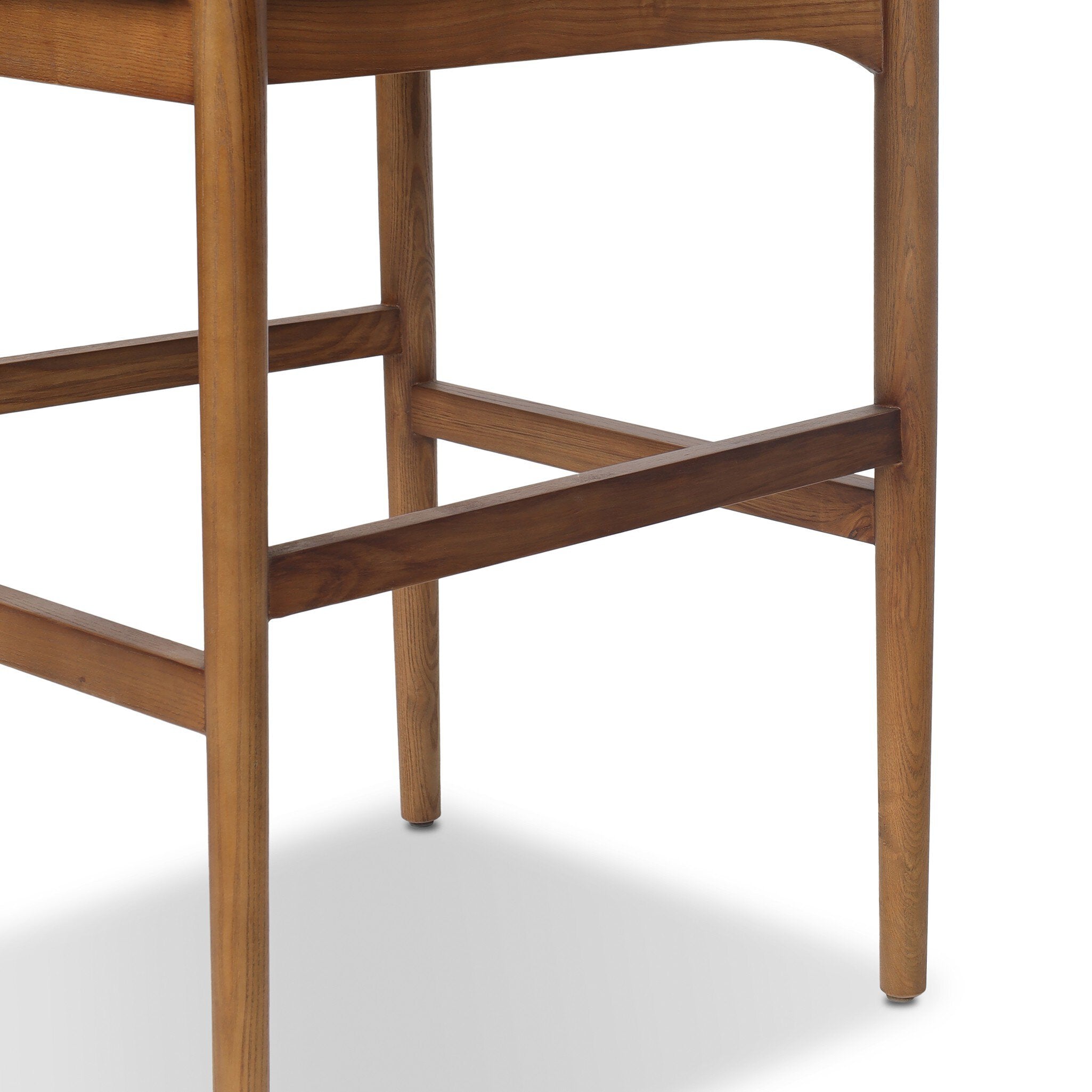 Four Hands Jazelle Dover Crescent Bar Stool Set of 2 on tan ash, close-up detail of fabric, view 2