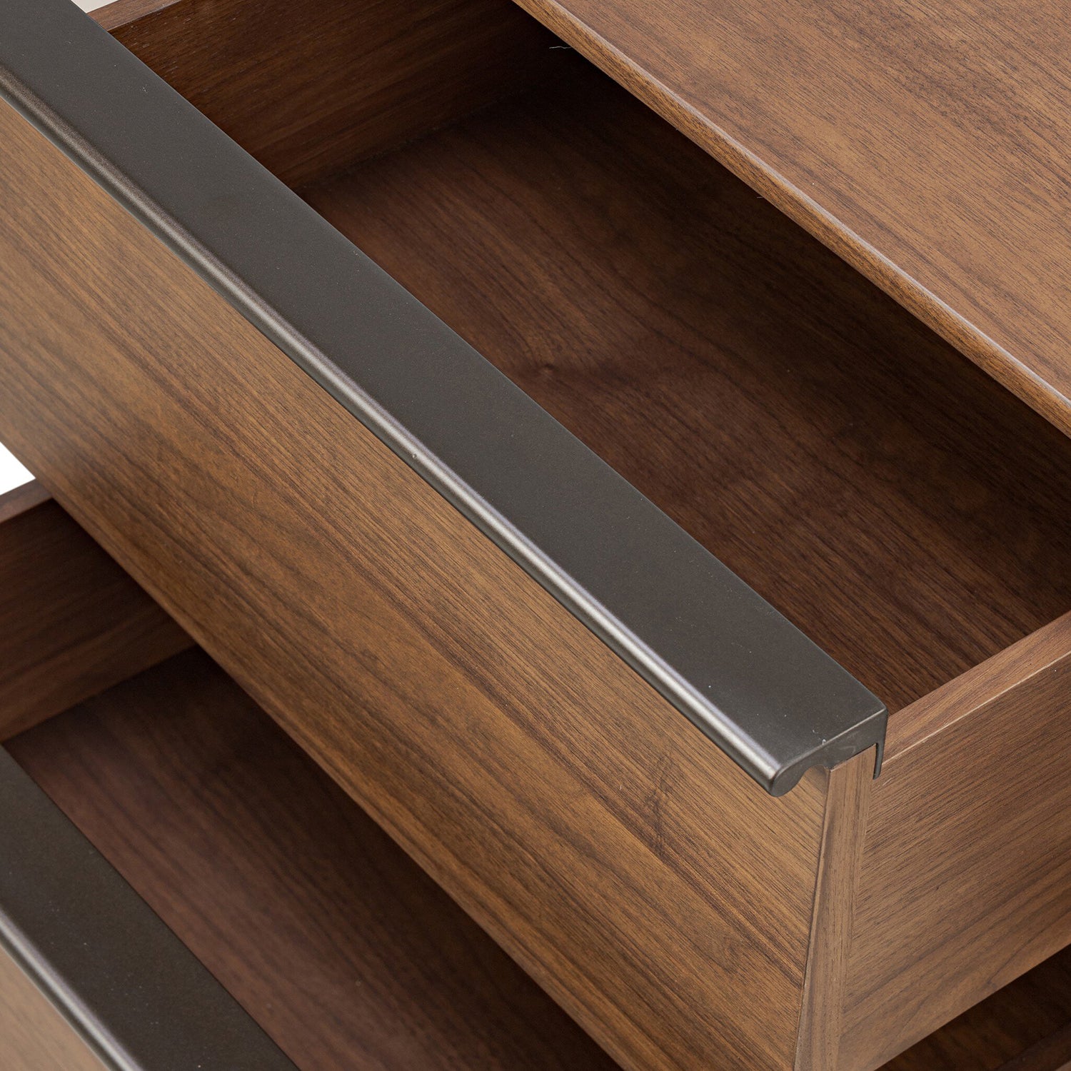 Four Hands Theo Nightstand in dark brown walnut with ski leg base, view 9