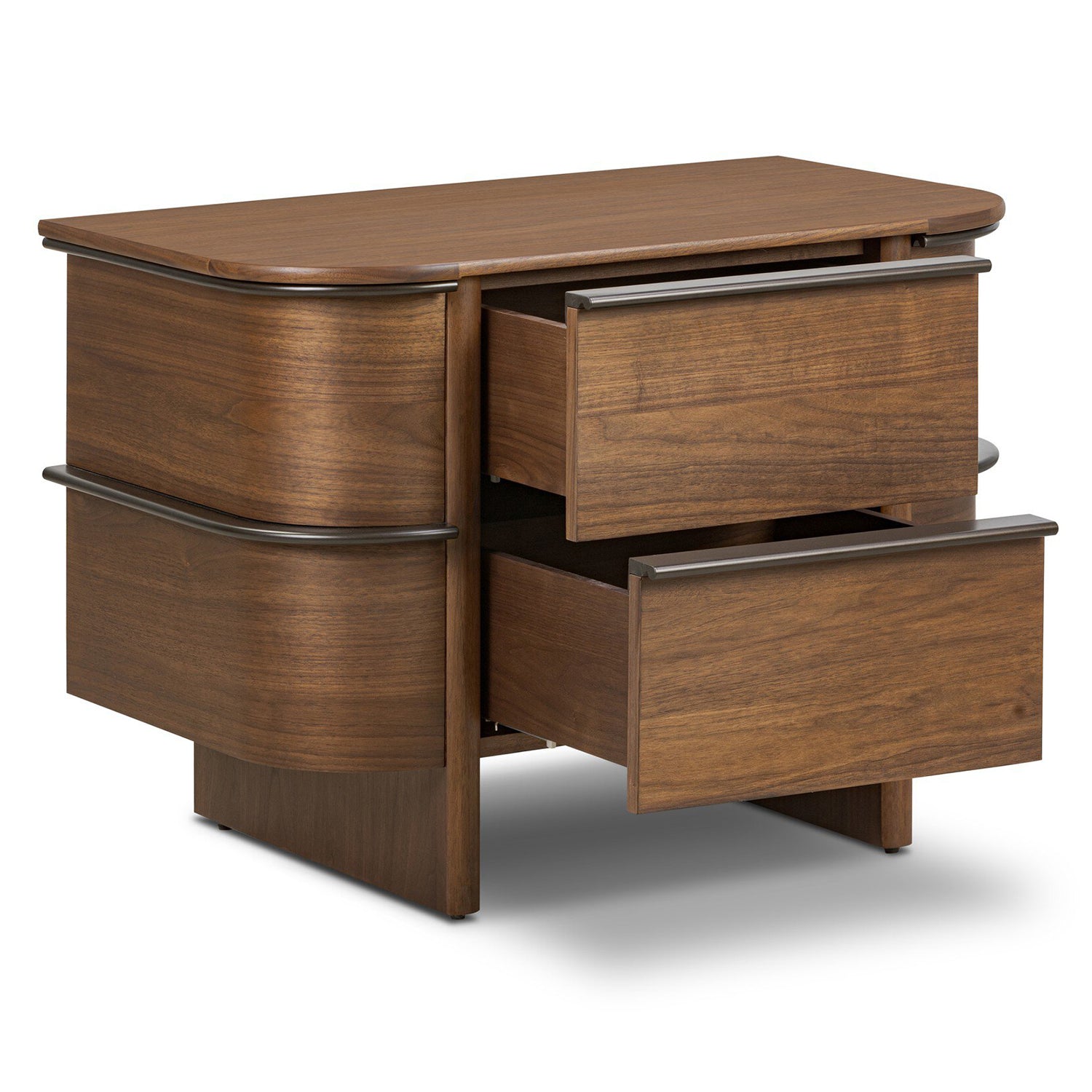 Four Hands Theo Nightstand in dark brown walnut with ski leg base, view 3