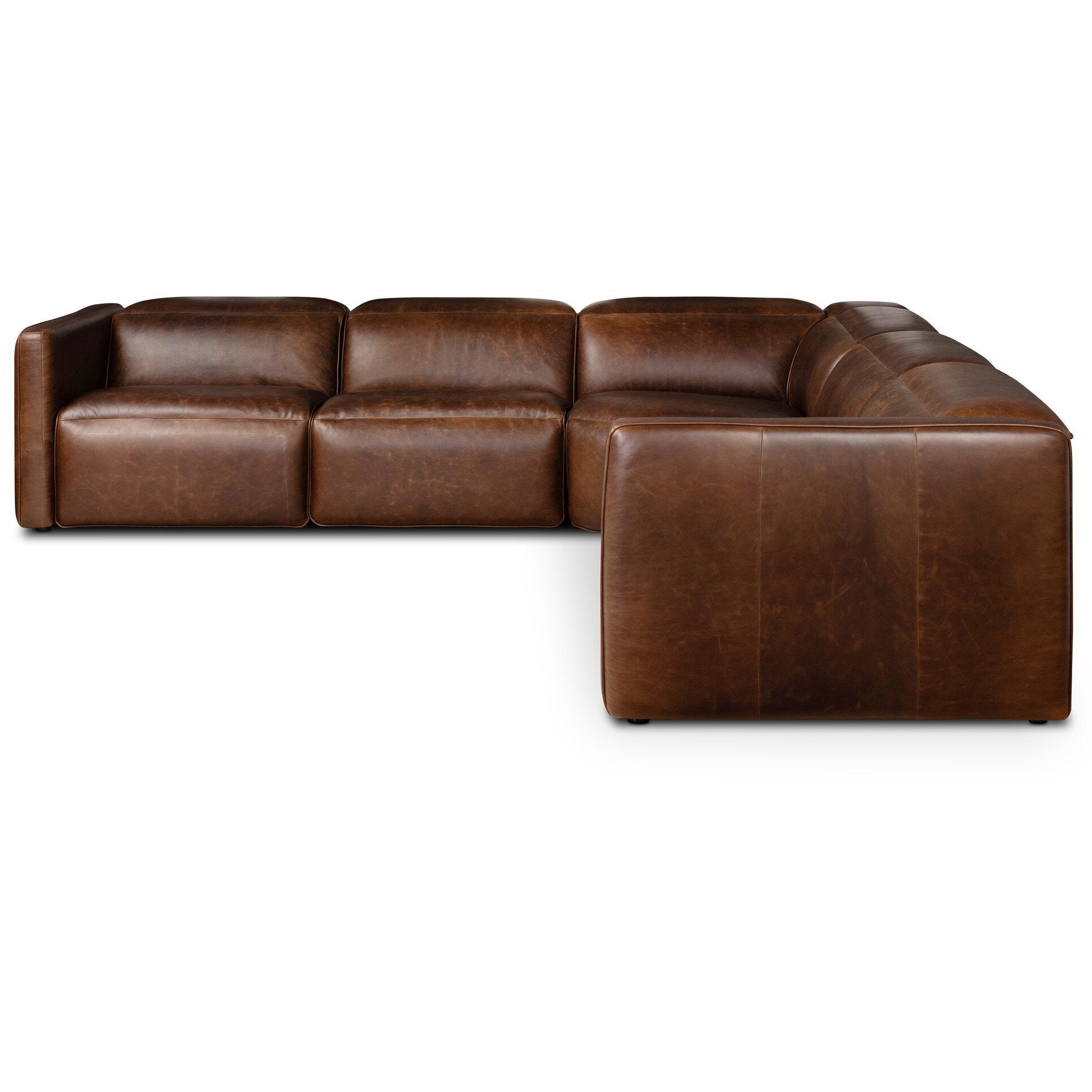 Four Hands Kenlee Raleigh Cigar Power Recliner 5 Piece Sectional Sofa front view