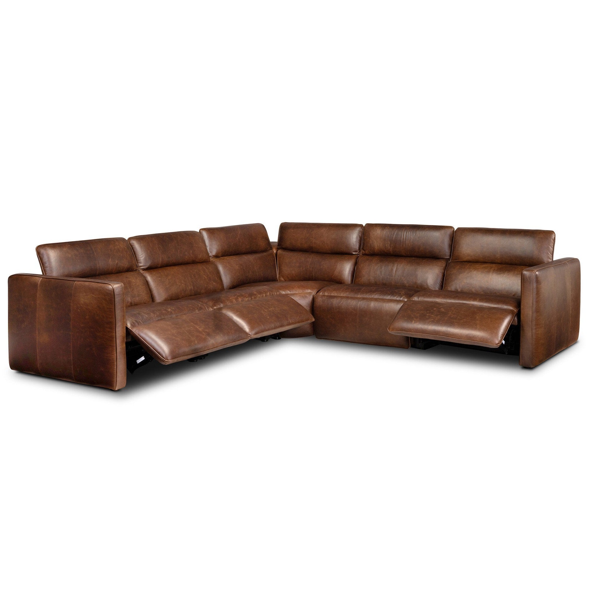 Four Hands Kenlee Raleigh Cigar Power Recliner 5 Piece Sectional Sofa detailed side profile