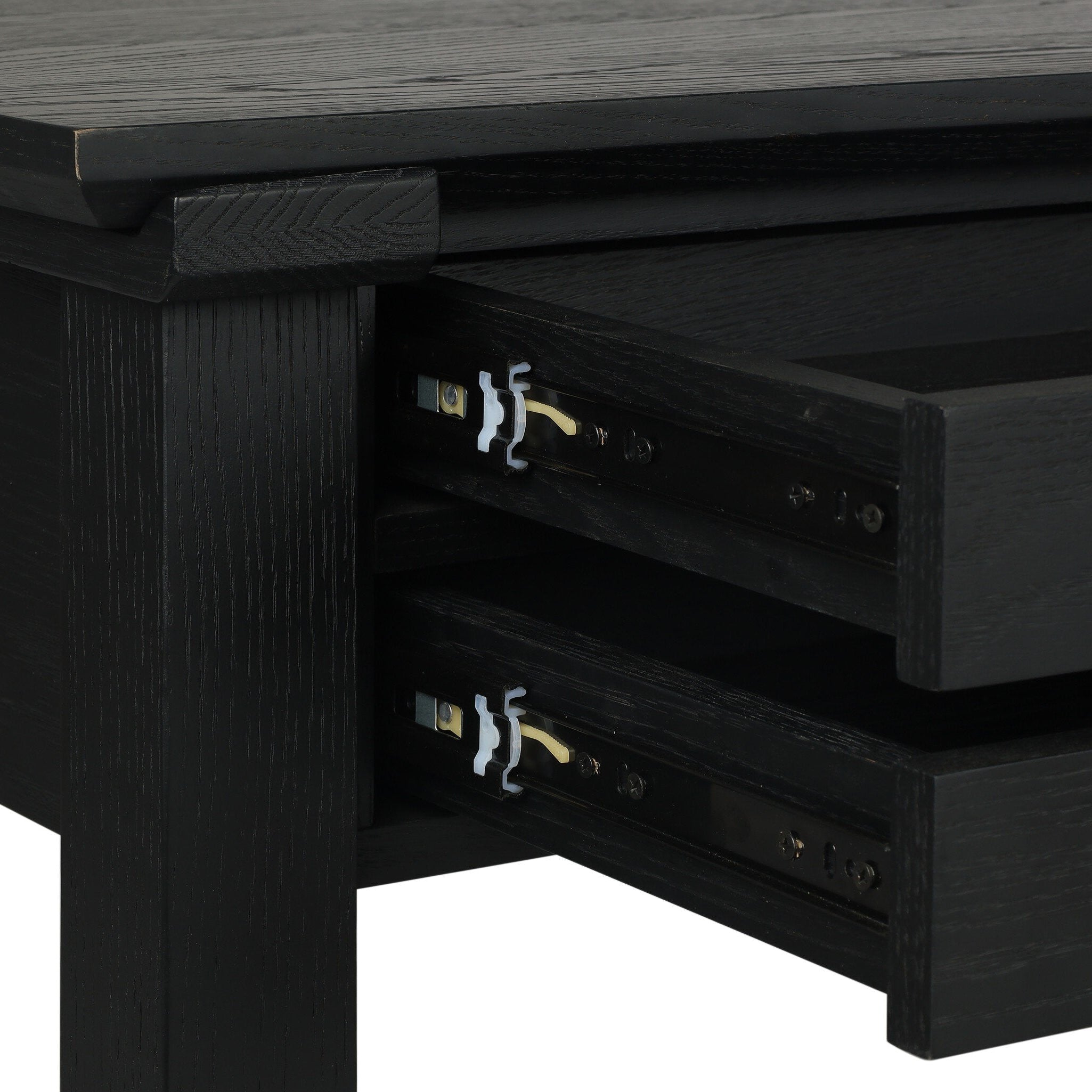 Four Hands Gardendale Stained Black Oak Console Table detail view