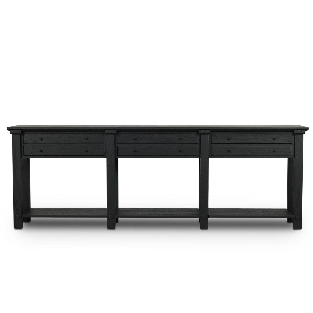 Four Hands Gardendale Stained Black Oak Console Table front view