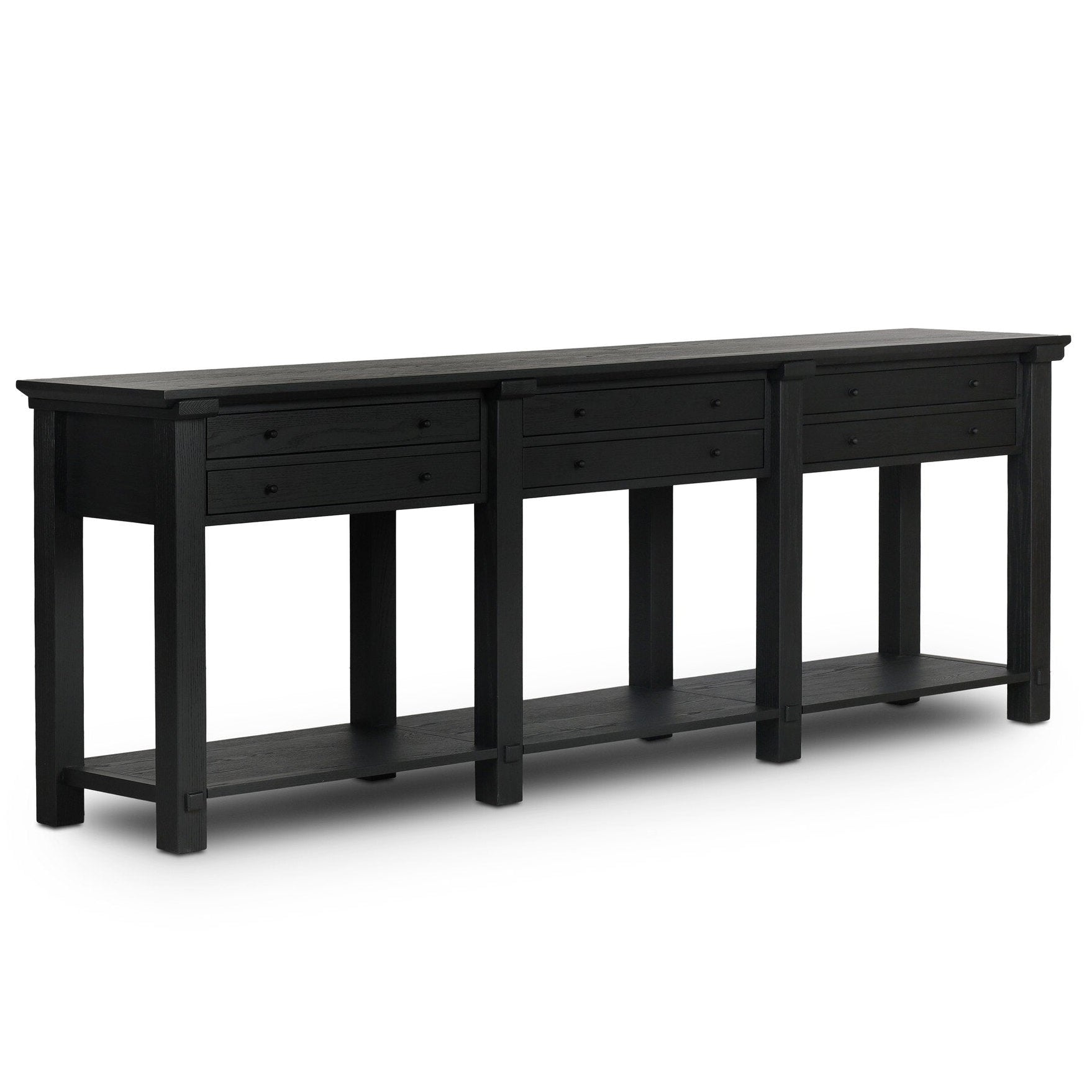Four Hands Gardendale Stained Black Oak Console Table styled setting