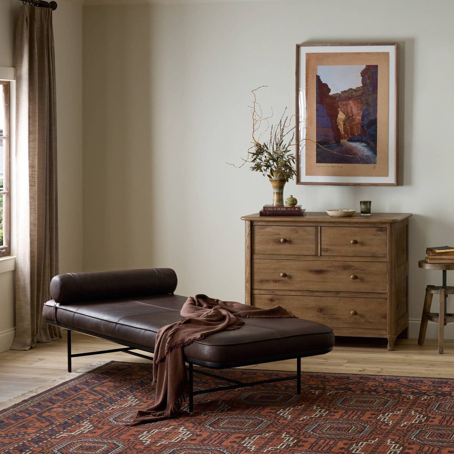 Four Hands Rakesh Leather Chaise Lounge