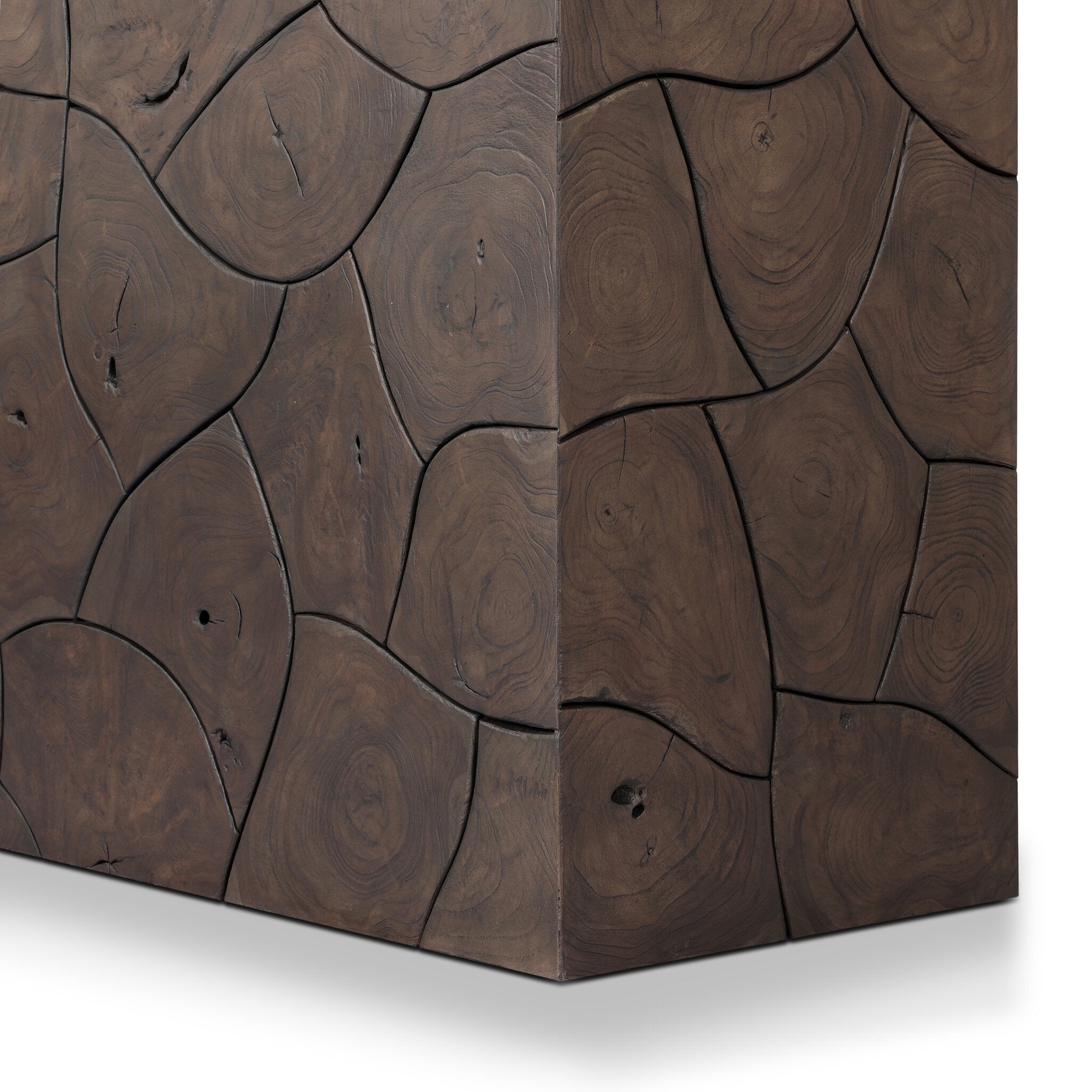 Four Hands Tomlin Saddle Brown-Teak Root Outdoor Console Table close-up detail