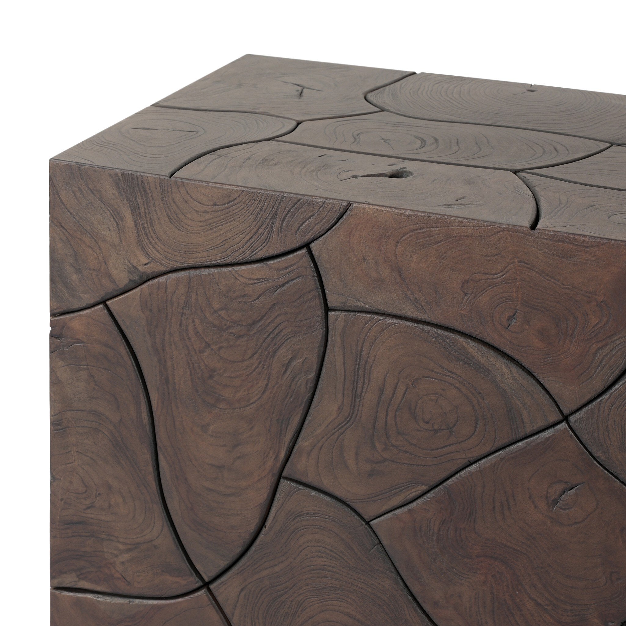 Four Hands Tomlin Saddle Brown-Teak Root Outdoor Console Table finish close-up