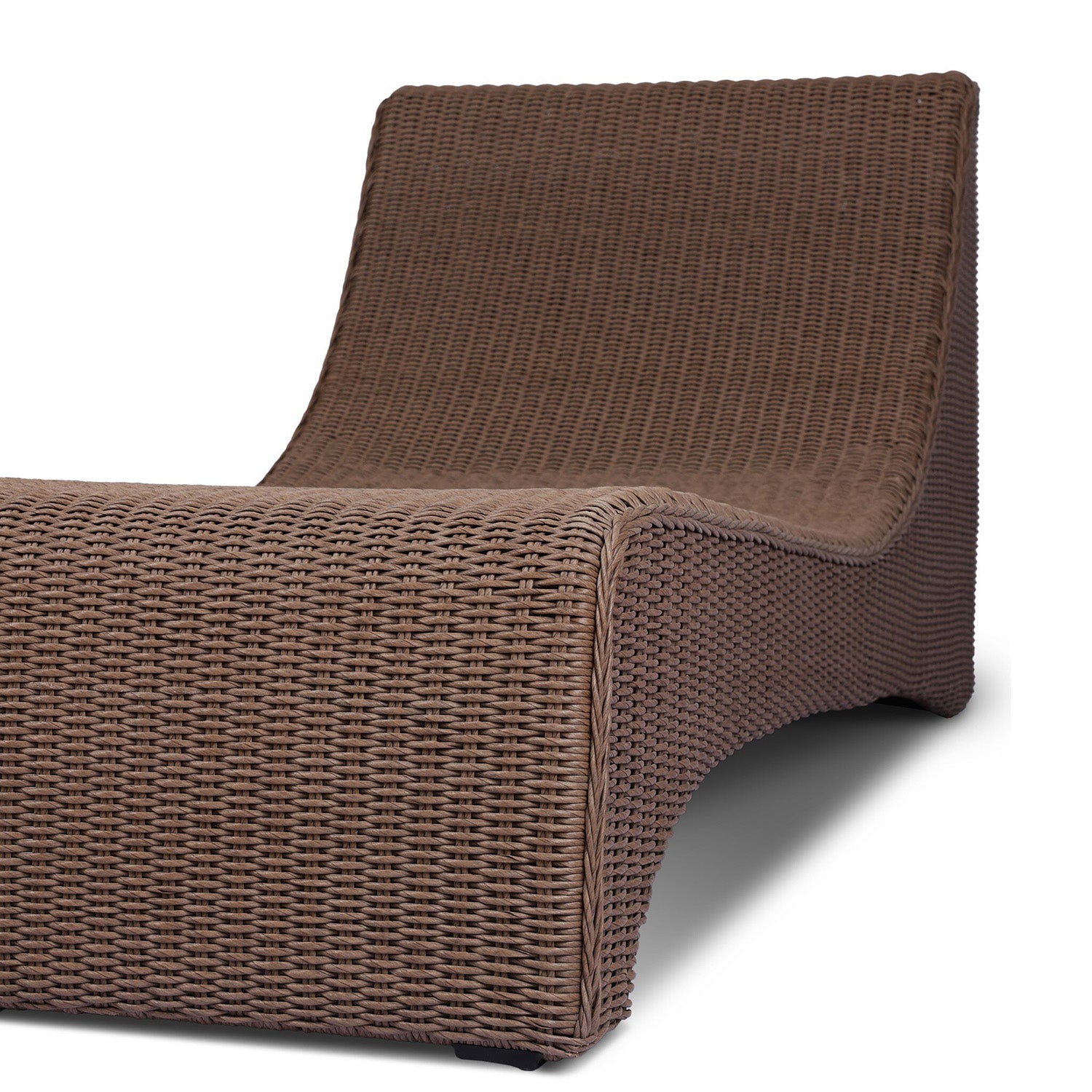 Four Hands Mazu Outdoor Chaise in tanned weave with salt cushion, close-up detail of woven base, view 8