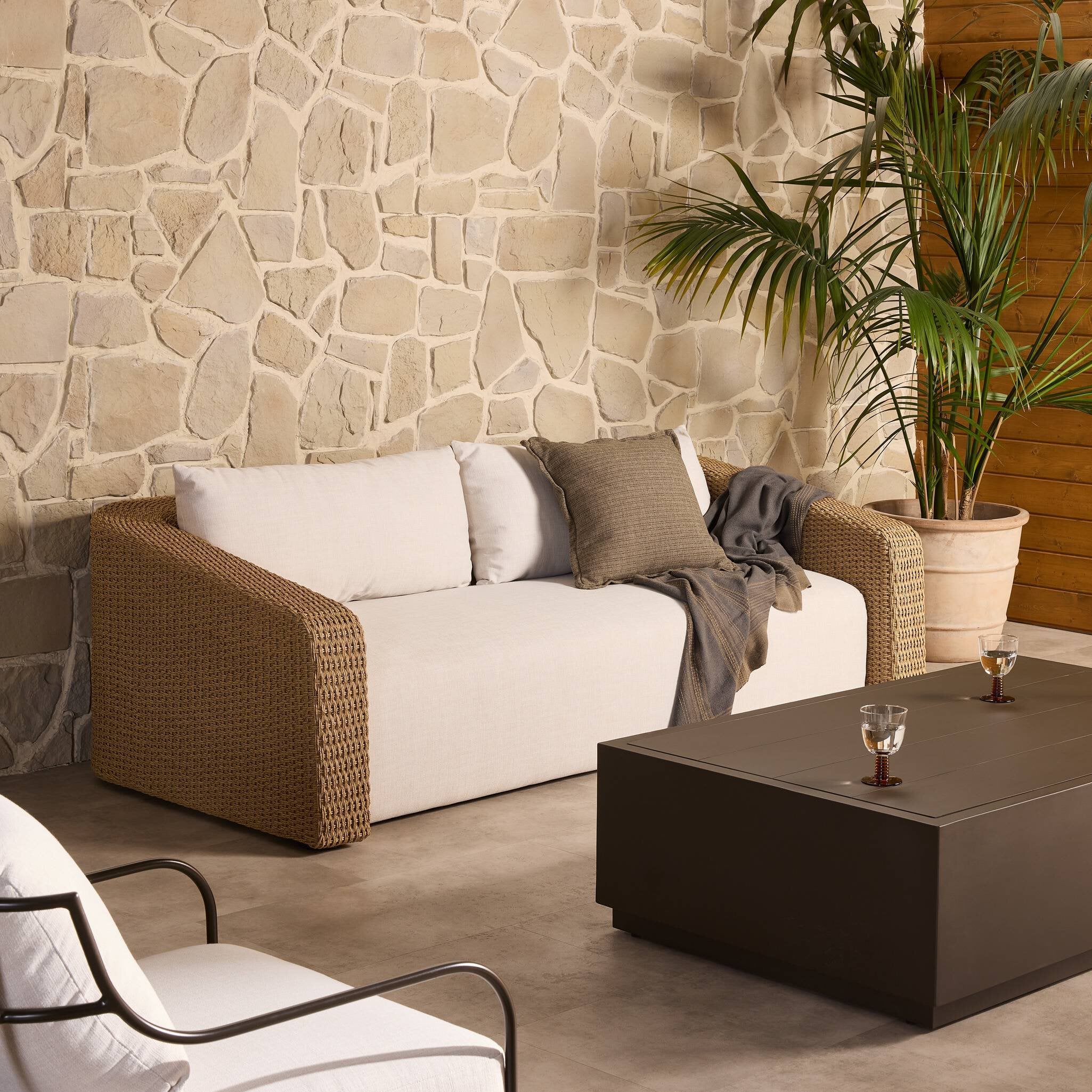 Four Hands Westby Vergo Cream Outdoor Sofa — in a styled room setting