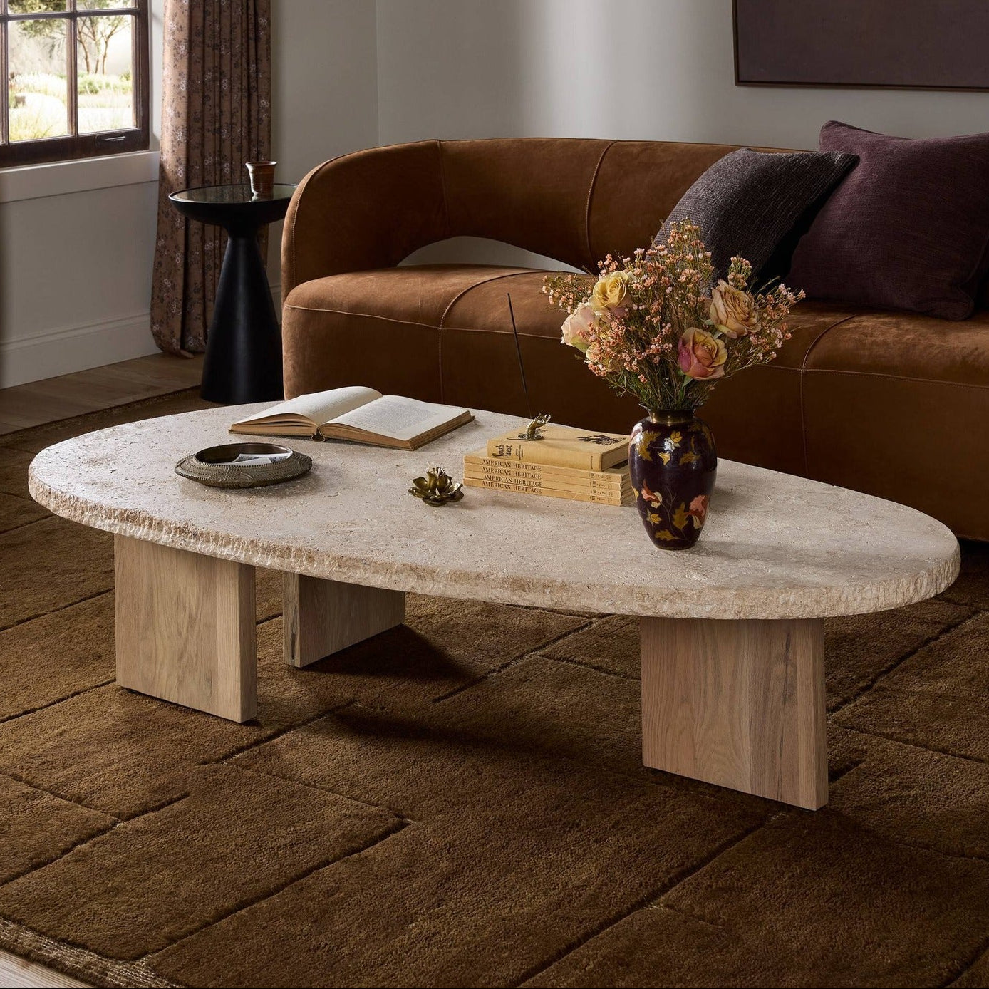 Four Hands Telma Chiseled Beige Lavastone Coffee Table