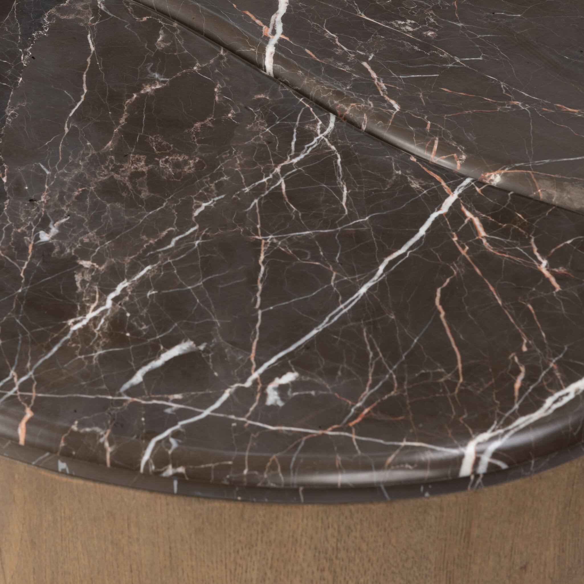 Four Hands Ingrid Warm Grey Marble Coffee Table — edge and joinery detail