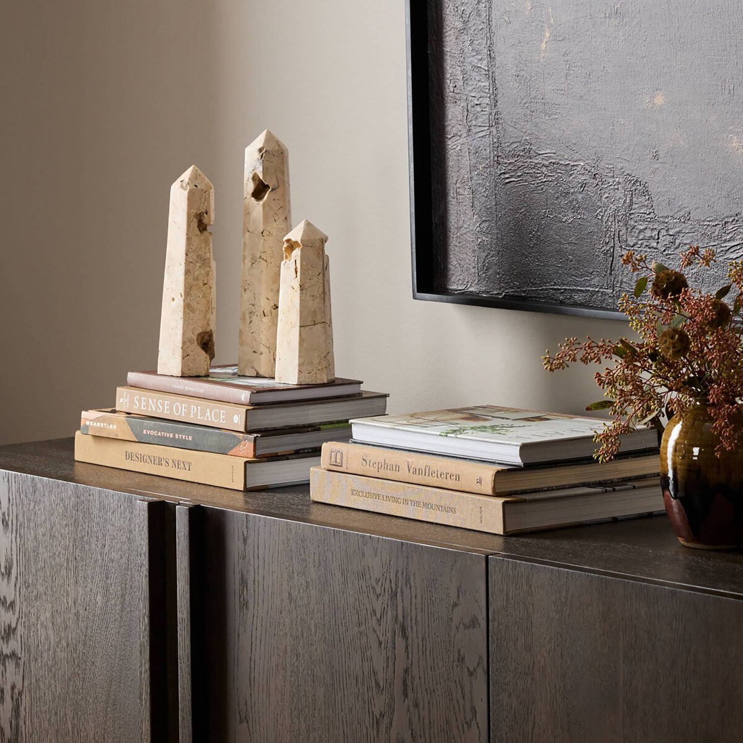 Four Hands Travertine Obelisk Set