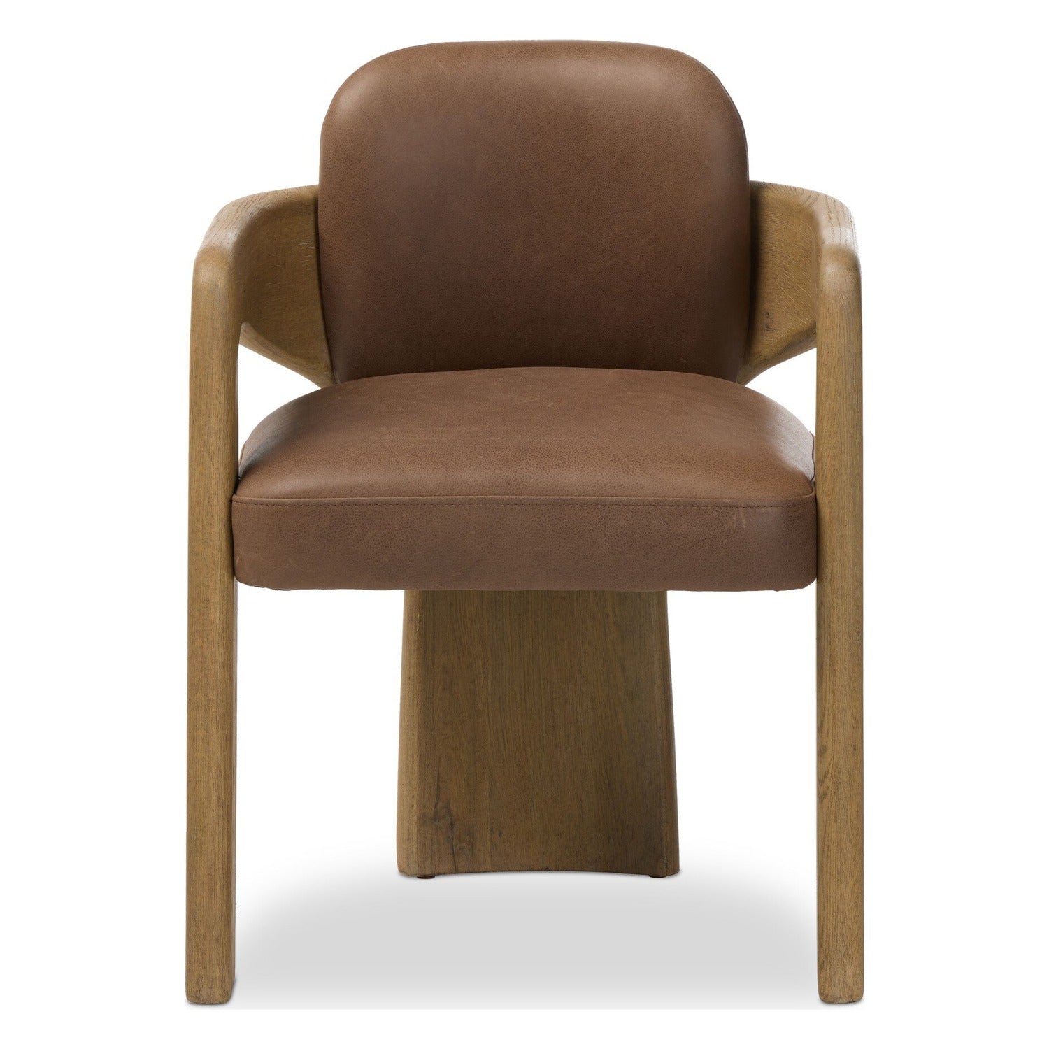 Four Hands Woltz Palermo Cigar Dining Chair on drifted oak tripod, front view