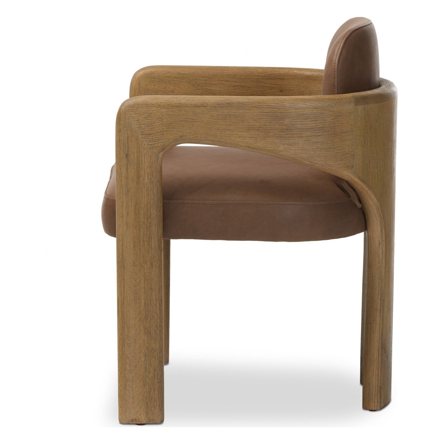 Four Hands Woltz Palermo Cigar Dining Chair on drifted oak tripod, side profile view