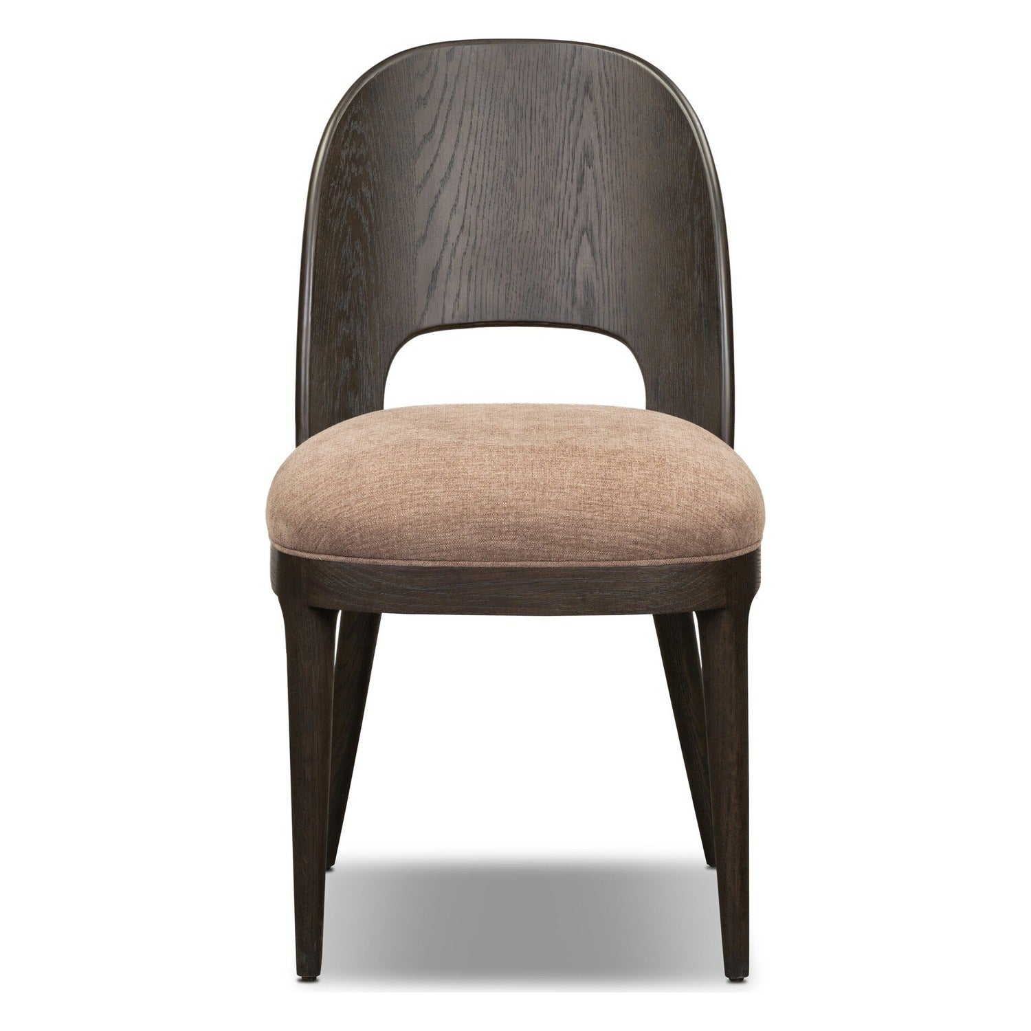 Four Hands Thorton Laughlin Café Dining Chair Set of 2 with smoked black oak veneer on bent legs, front view