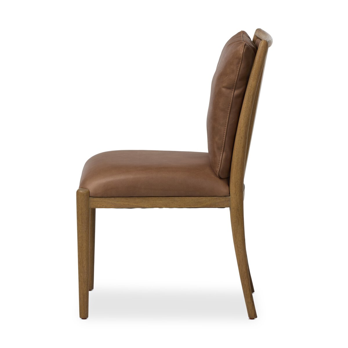 Four Hands Gallagher Palermo Cigar Dining Chair in top-grain leather on drifted parawood, side profile view