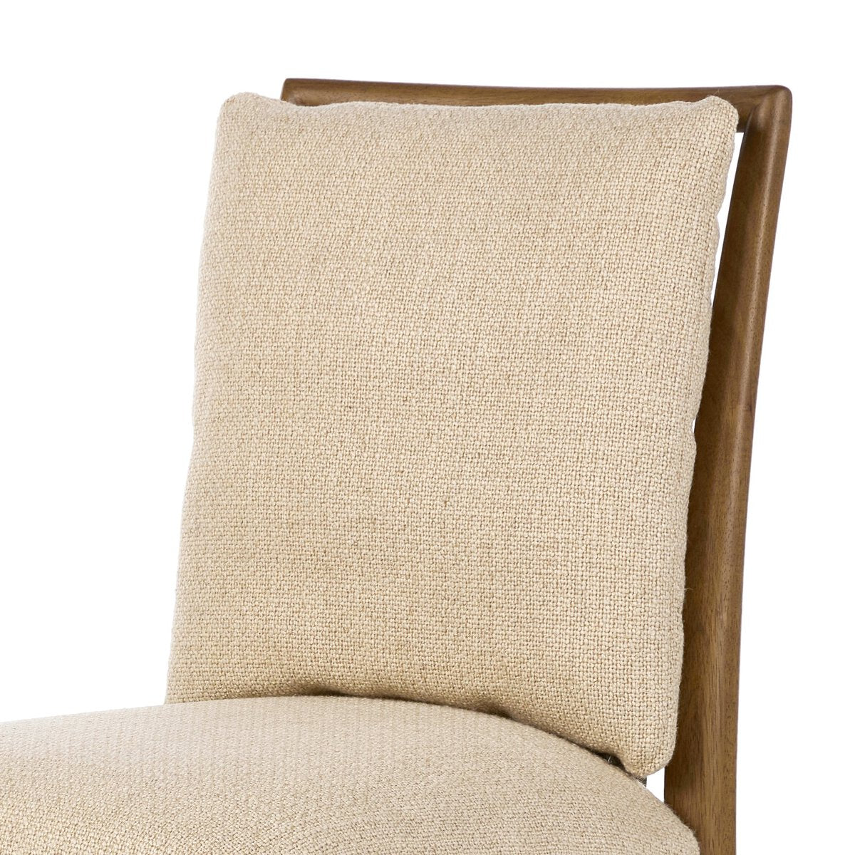 Four Hands Gallagher Irving Flax Dining Chair Set of 2 on amber parawood, close-up detail of fabric, view 3