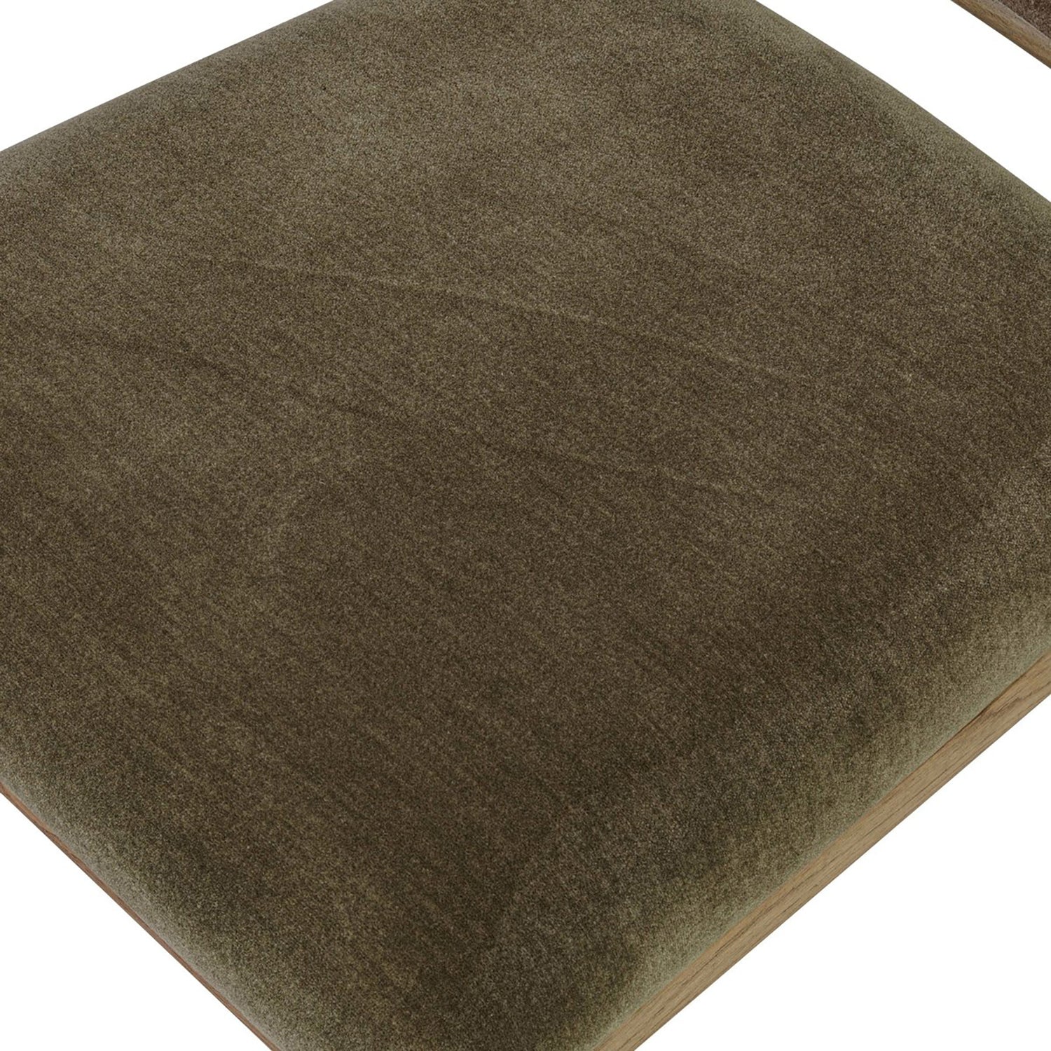 Four Hands Artie Wool Dining Chair in Monte Olive on drifted oak, close-up detail of tufted channeling, view 4