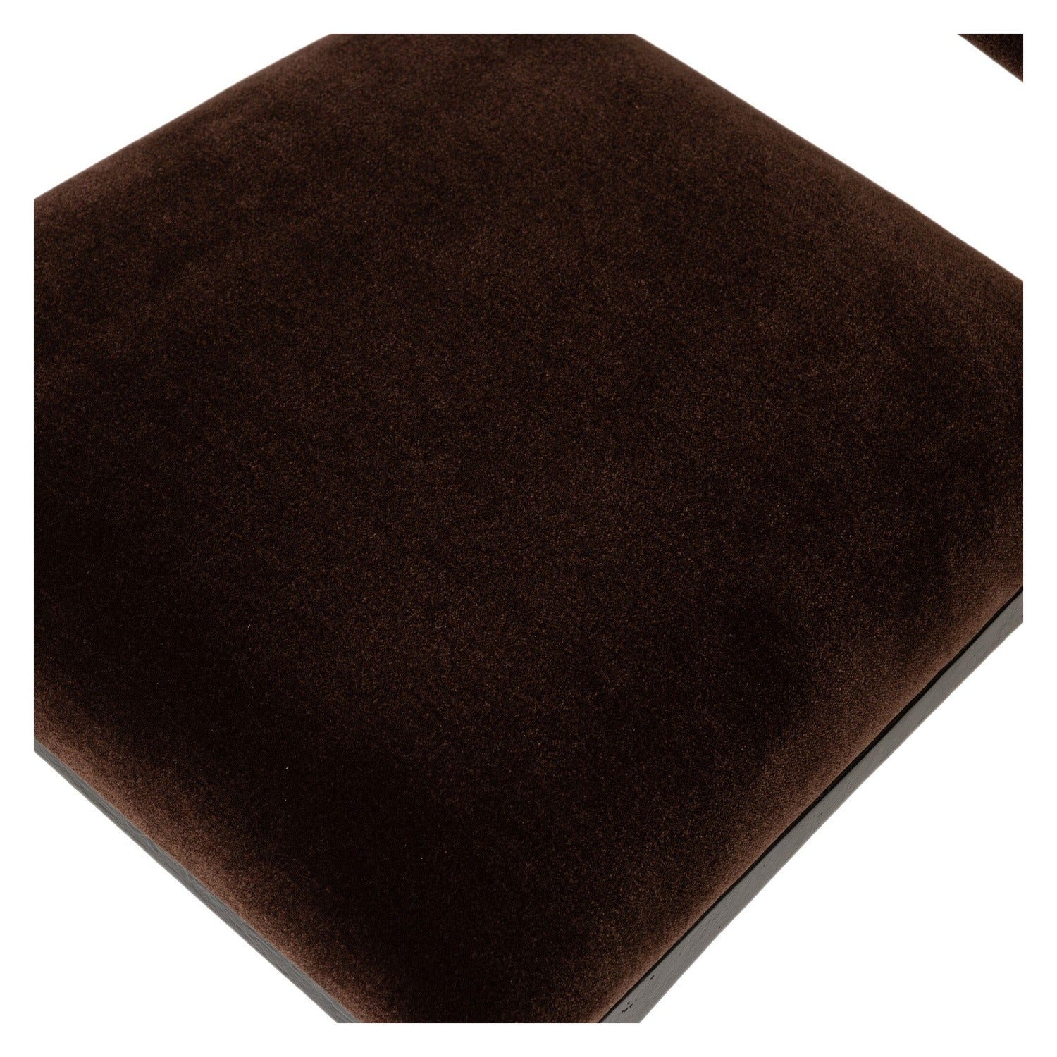Four Hands Valeene Monte Chocolate Dining Chair Set of 2 on black cast aluminum, close-up detail of velvet, view 2