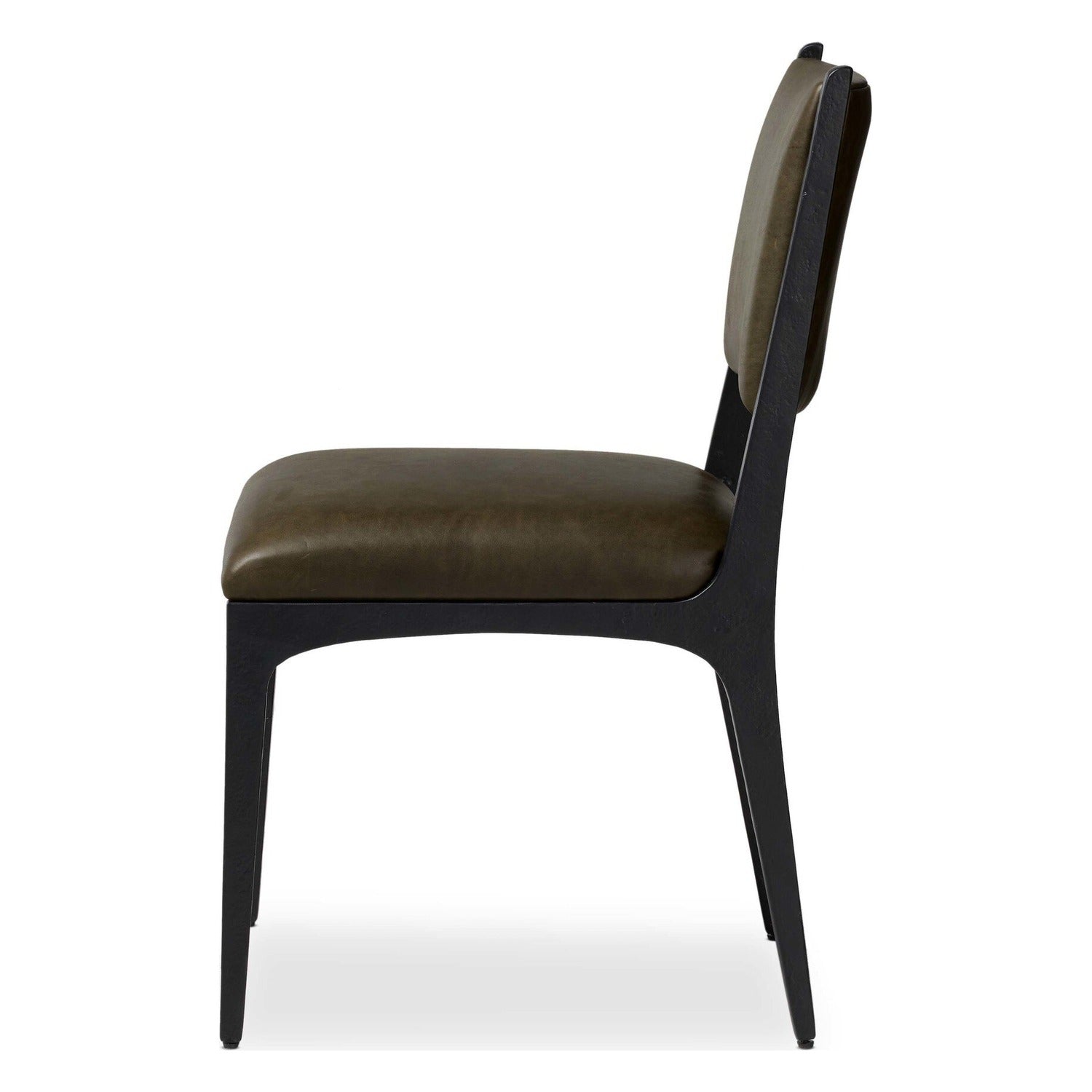 Four Hands Valeene Dulane Moss Dining Chair Set of 2 on black cast aluminum, side profile view