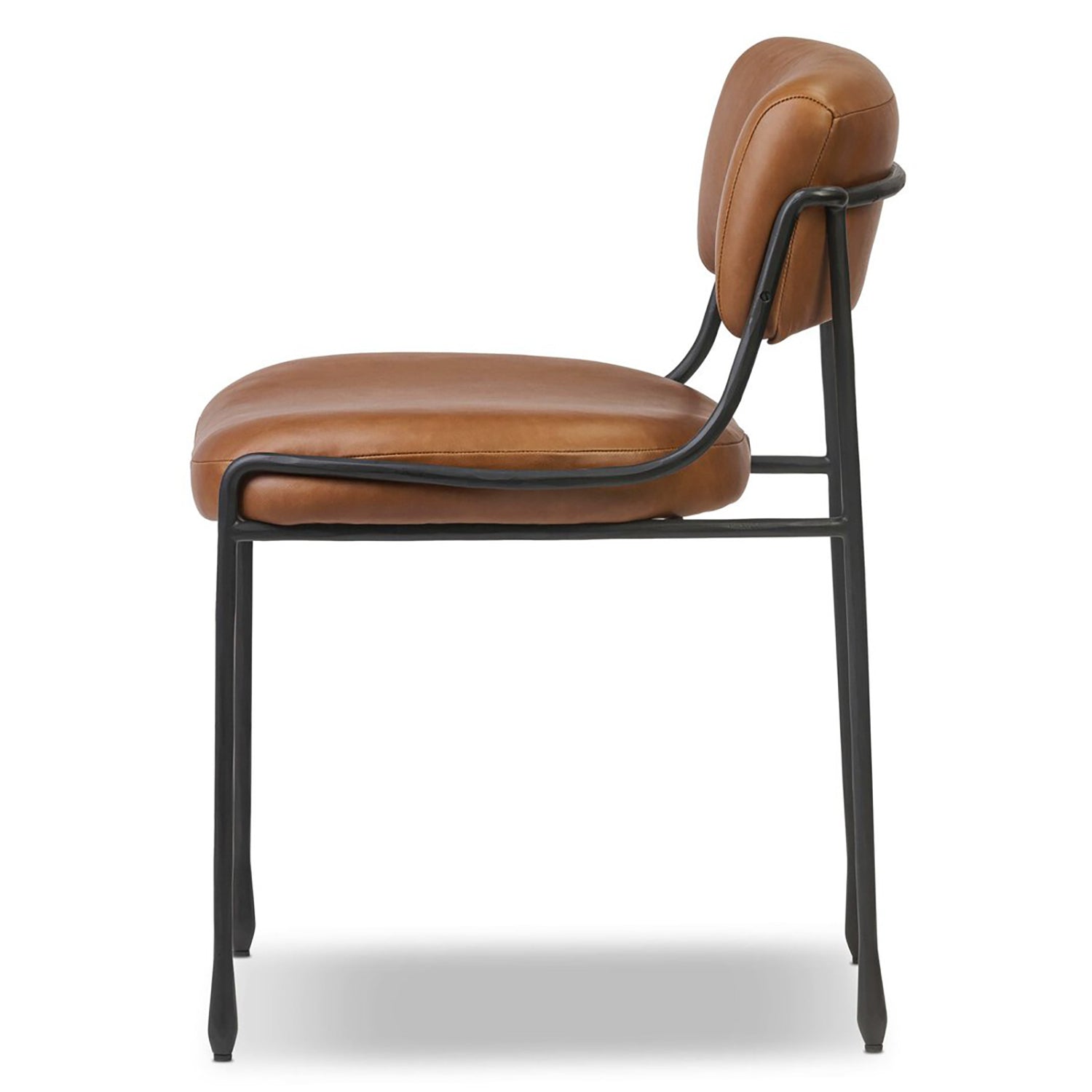 Four Hands Nettie Leather Dining Chair in Sonoma Chestnut leather on hammered iron frame, side profile view