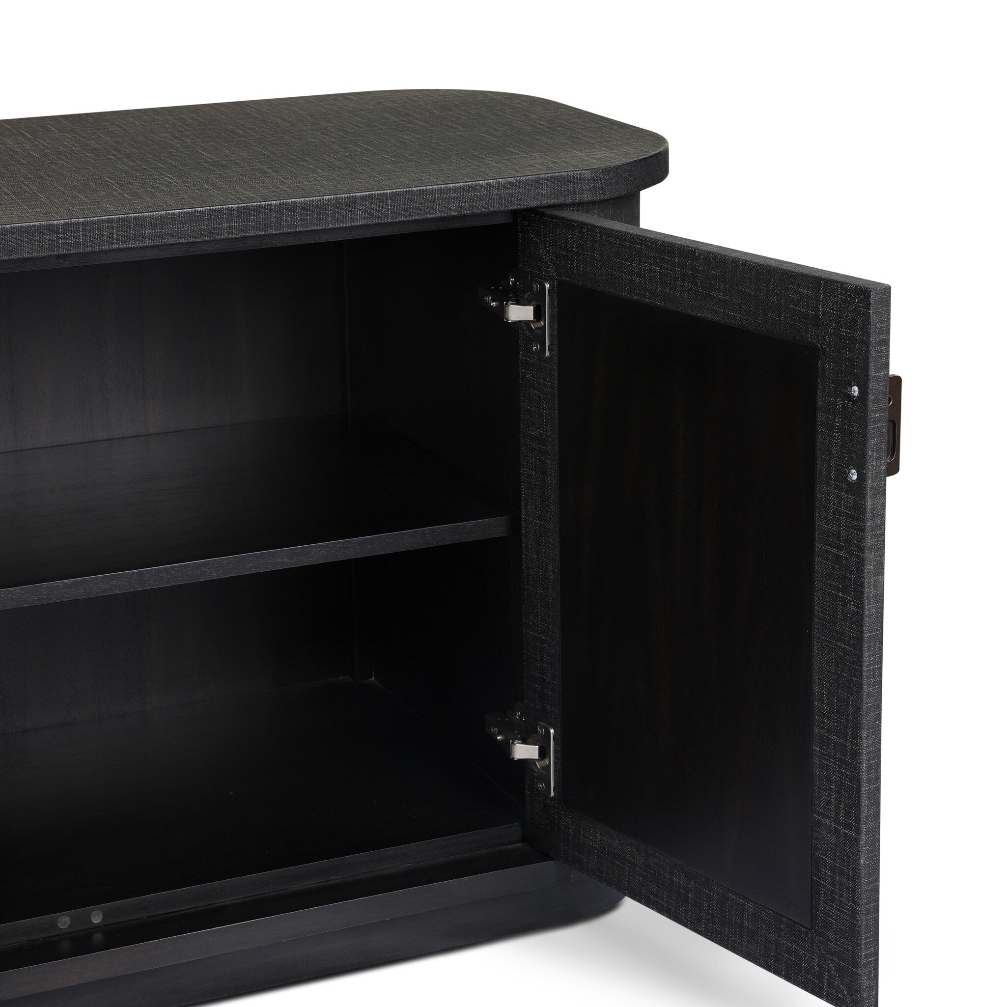 Four Hands Berlin Black Linen Media Console — Mahogany Veneer