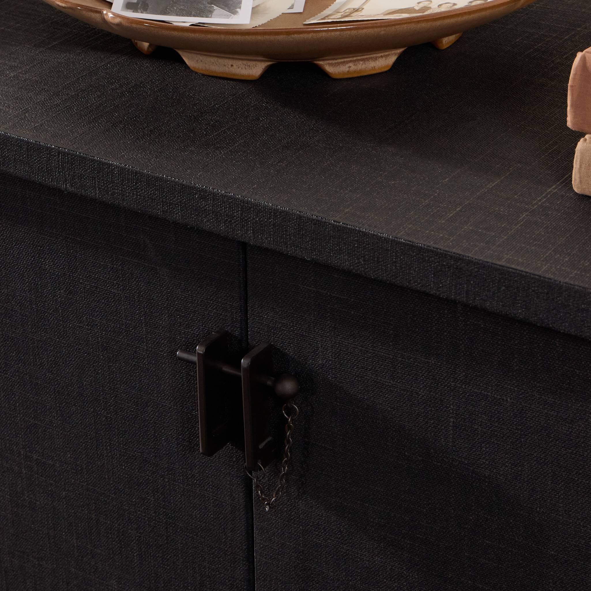 Four Hands Berlin Black Linen Media Console — surface texture