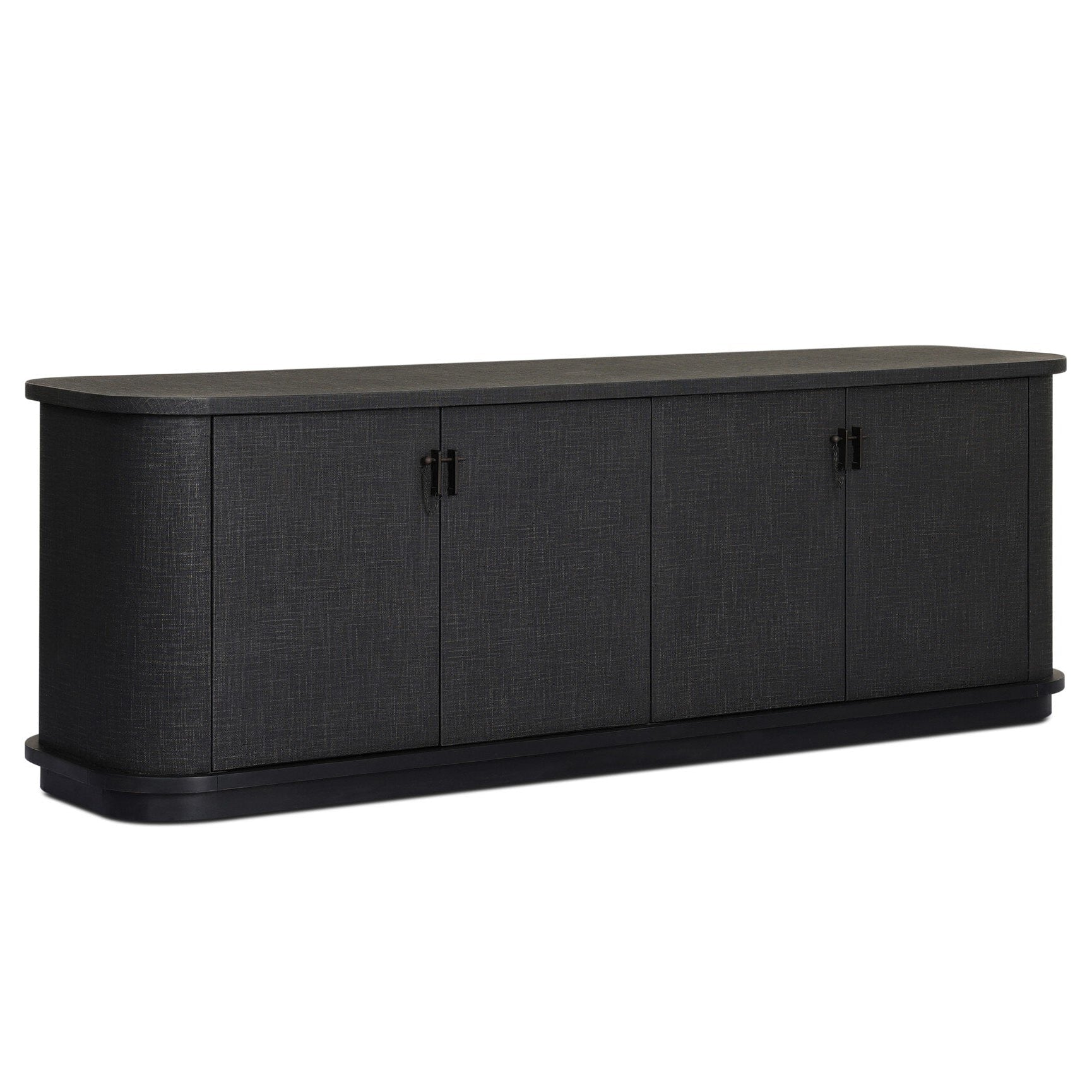 Four Hands Berlin Black Linen Media Console full product view