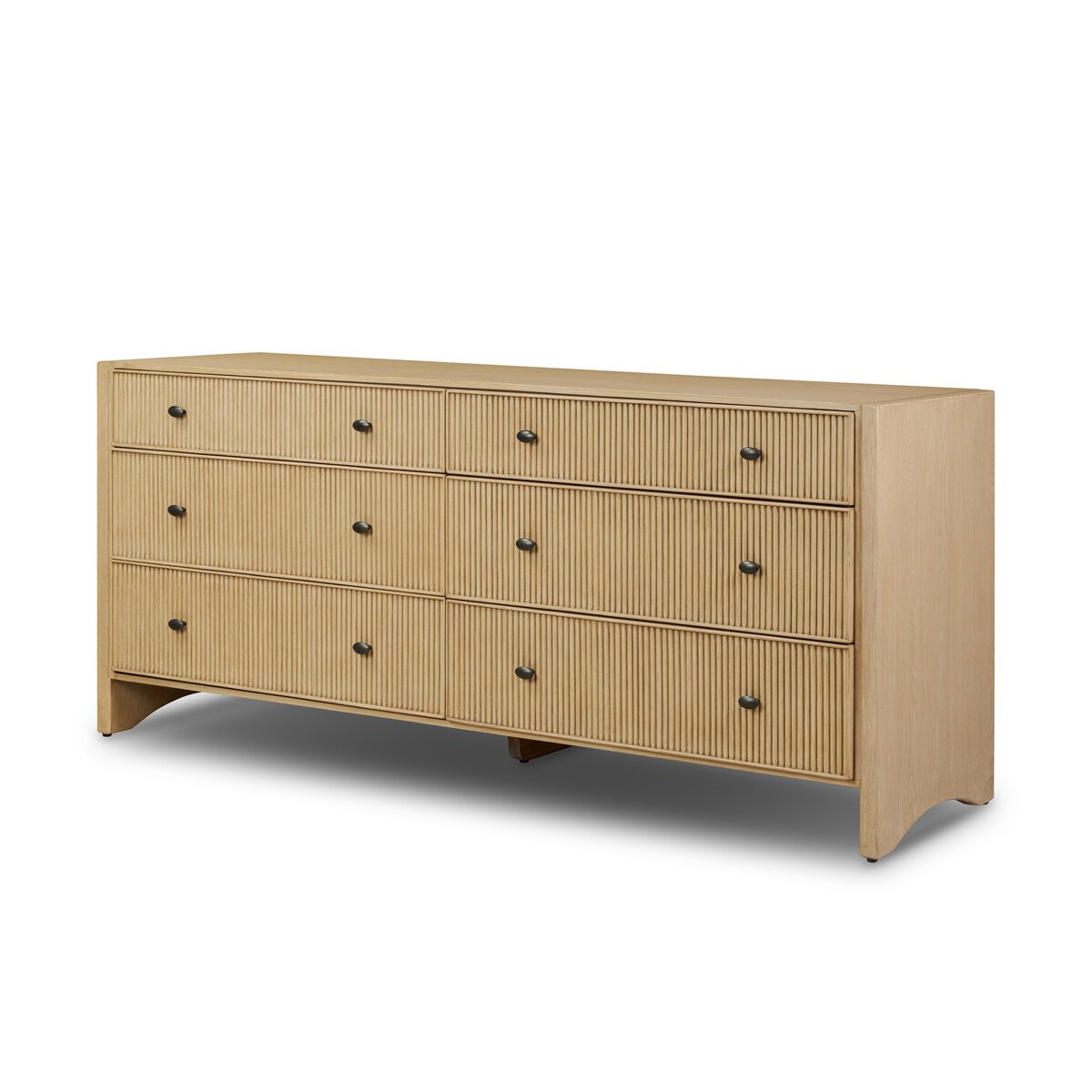 Four Hands Hazel 6 Drawer Dresser in light wash oak with reeded fronts, primary product view