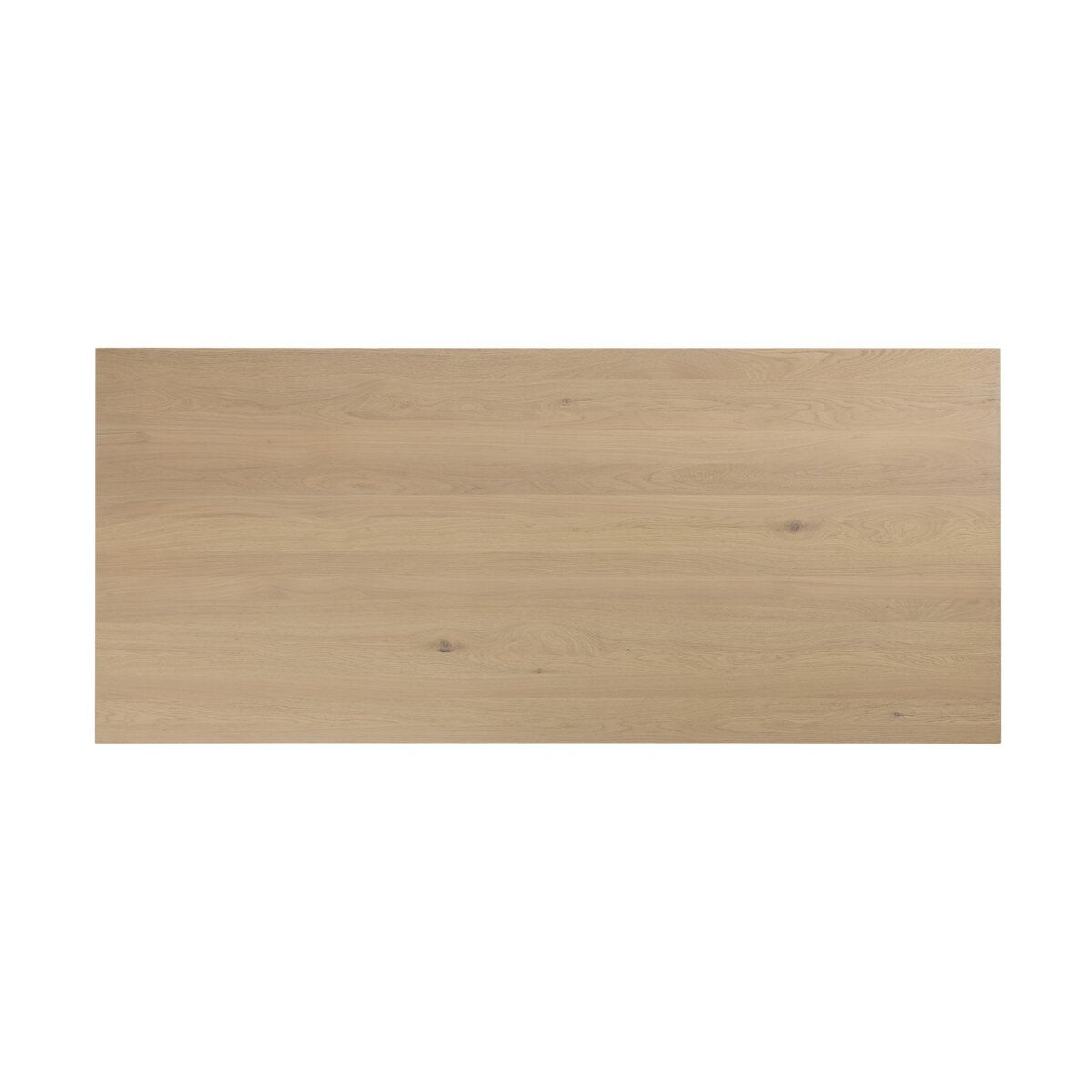 Four Hands Emerald Dining Table in bleached Romanian oak with splice leg detail, top surface view