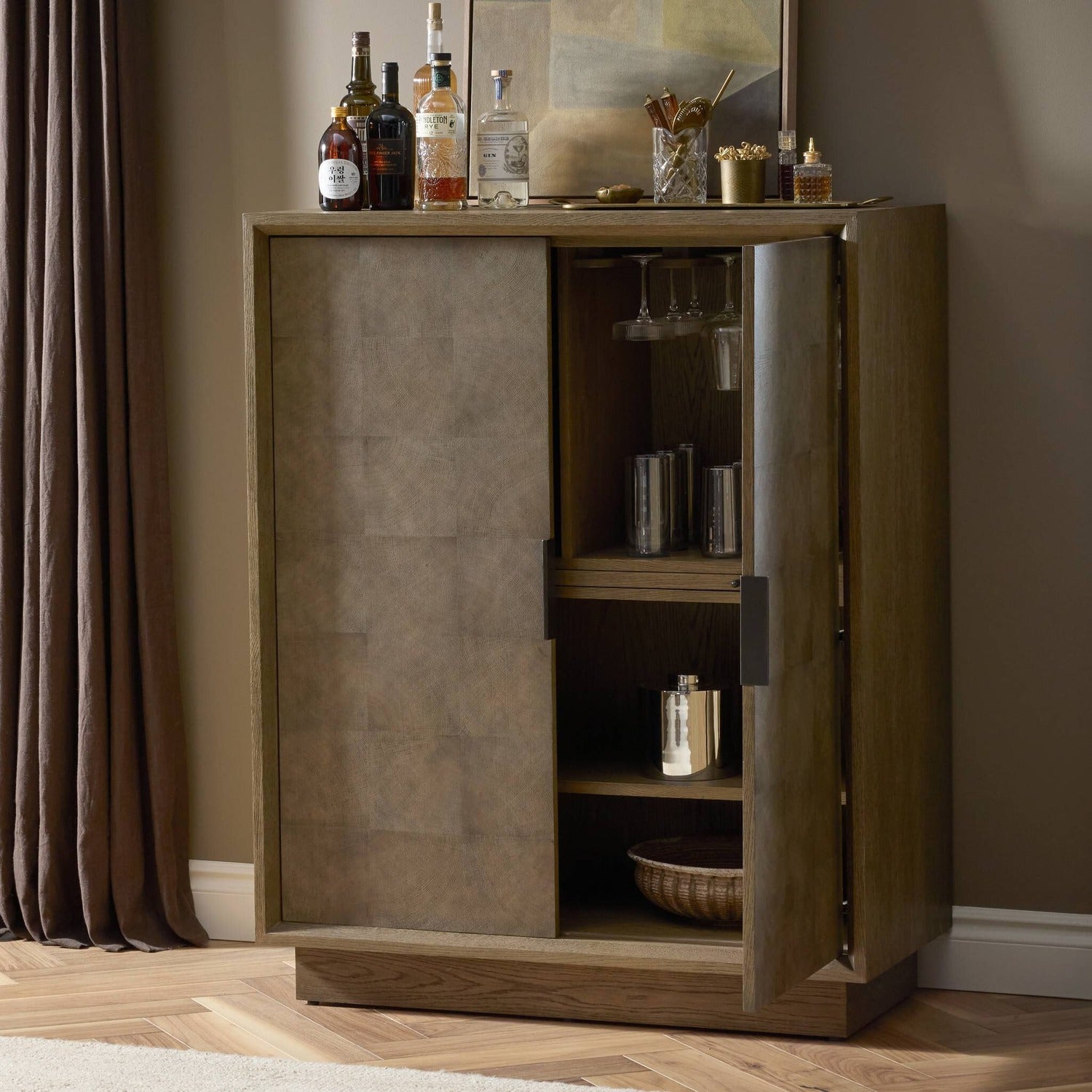 Four Hands Salta Brown Oak Bar Cabinet