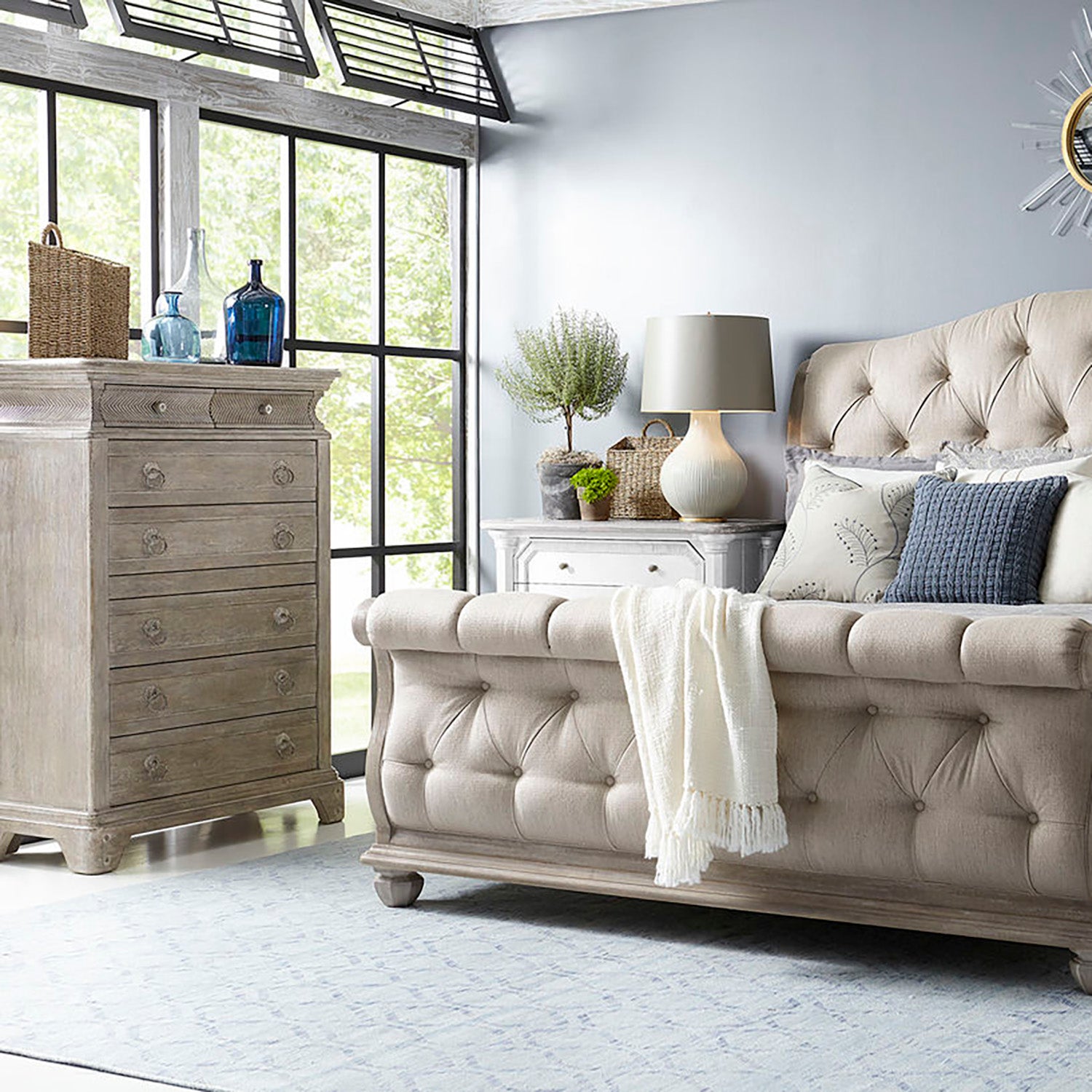 A.R.T. Furniture Shoals Upholstered Tufted Sleigh Bed