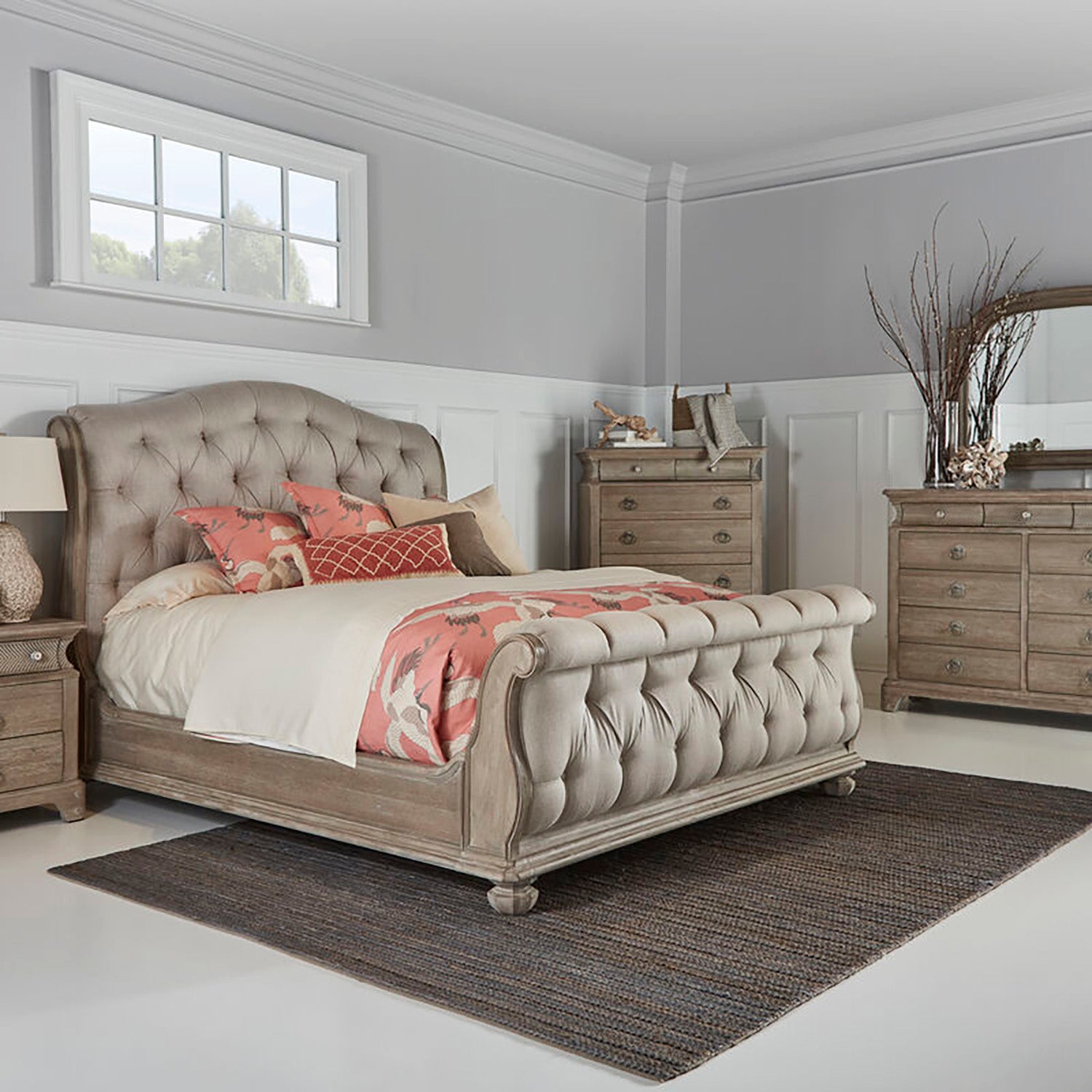 A.R.T. Furniture Shoals Upholstered Tufted Sleigh Bed