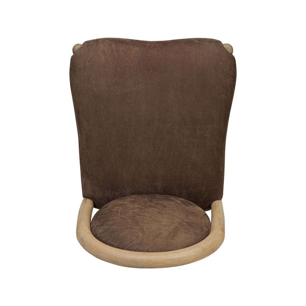 Four Hands Prentiss Dining Chair in nubuck cigar leather, top-down seat view