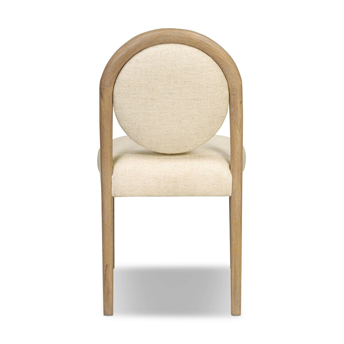 Four Hands Prentiss Thames Cream Dining Chair Set of 2 on drifted oak, back view showing arch frame