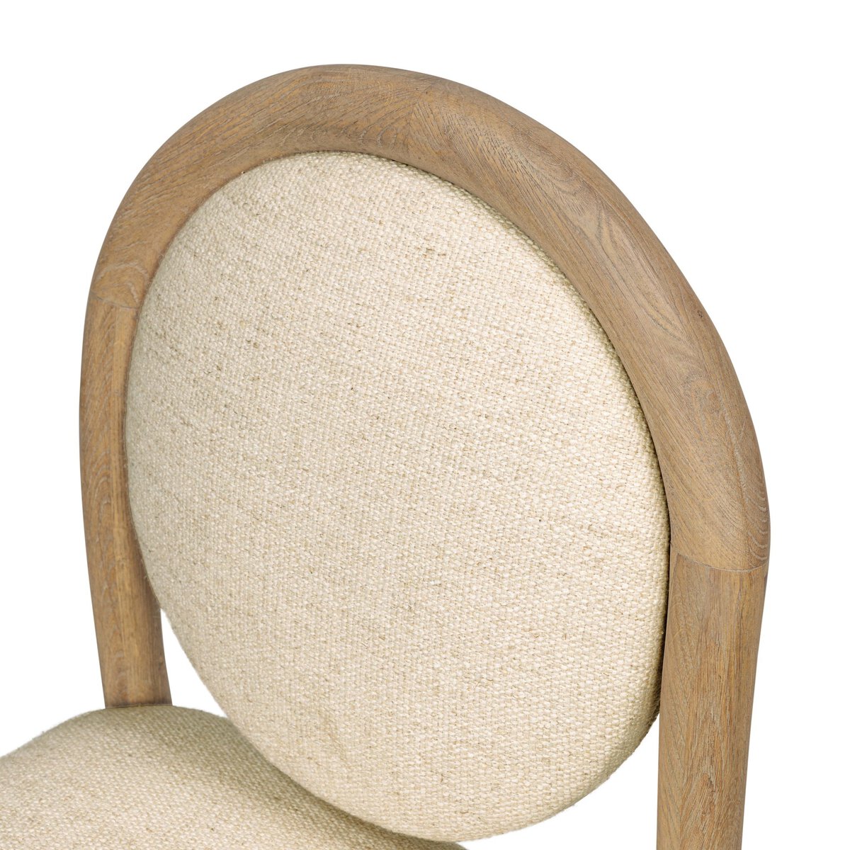 Four Hands Prentiss Thames Cream Dining Chair Set of 2 on drifted oak, close-up detail of fabric, view 2