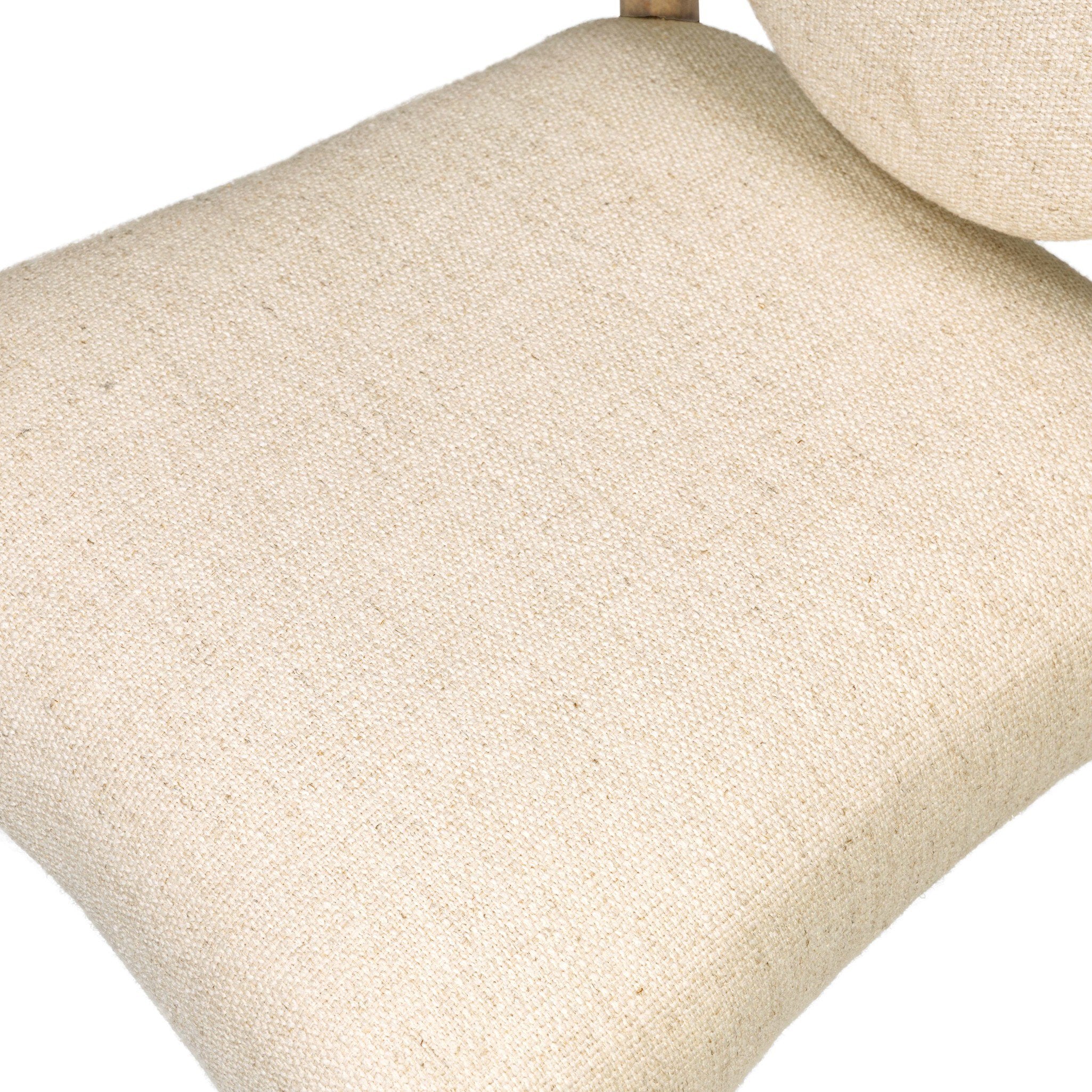Four Hands Prentiss Thames Cream Dining Chair Set of 2 on drifted oak, close-up detail of fabric, view 4