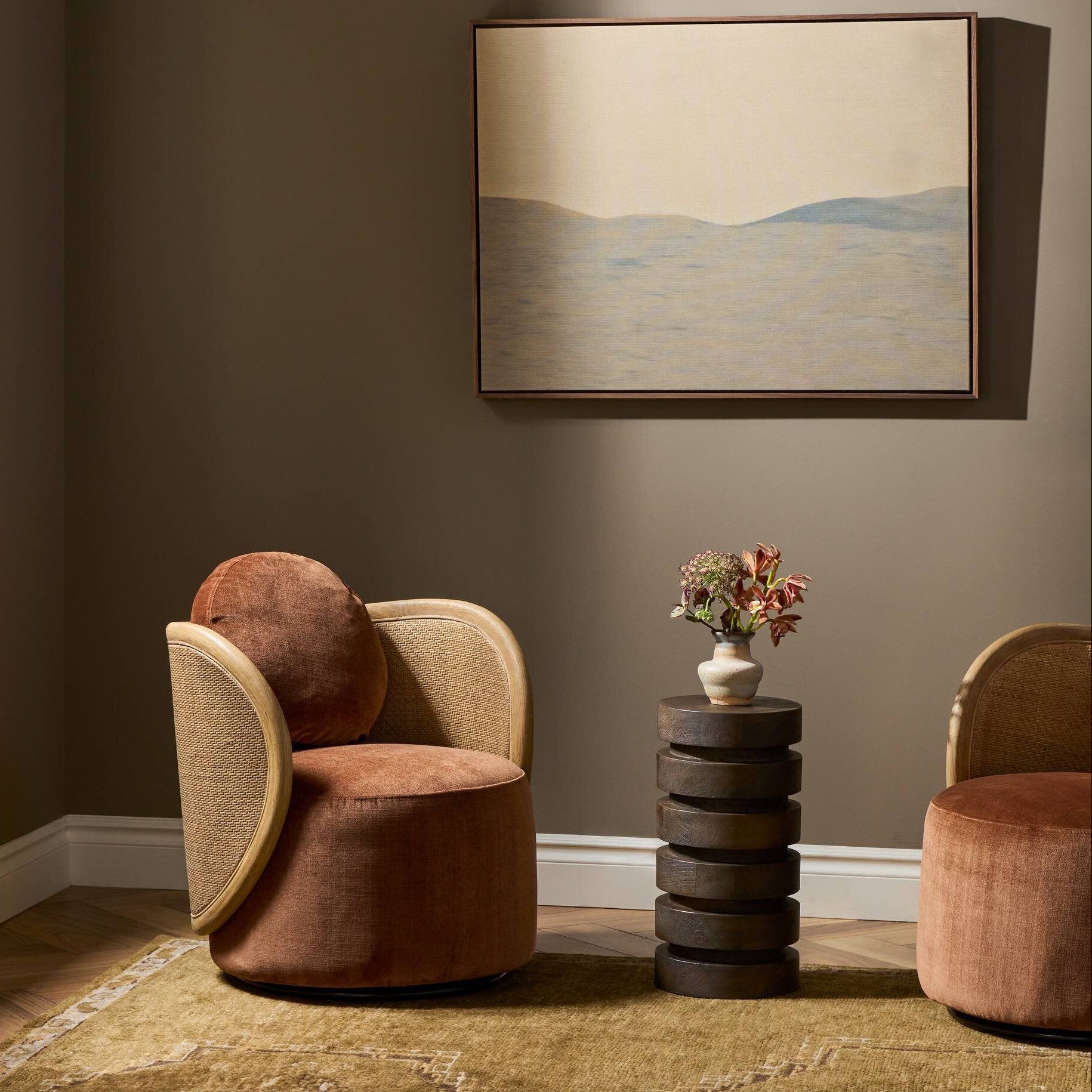 Four Hands Roslin Altair Sienna Swivel Chair - styled room setting
