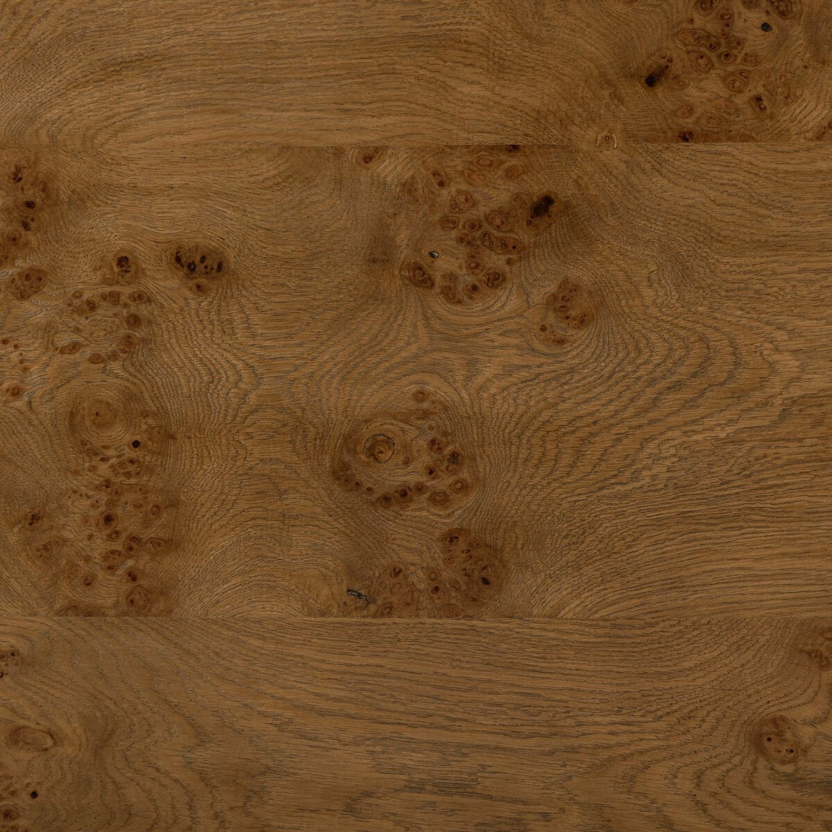 Four Hands Daven Console Table in rye burl oak with waterfall shape, close-up detail of burl grain, view 4