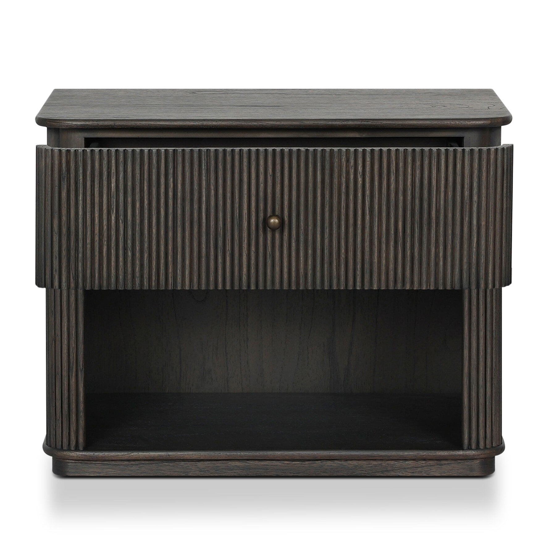 Four Hands Ona Smoked Black Mindi Nightstand - shown open 2