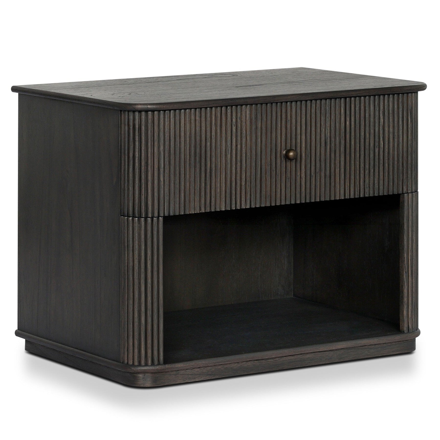 Four Hands Ona Smoked Black Mindi Nightstand - styled view