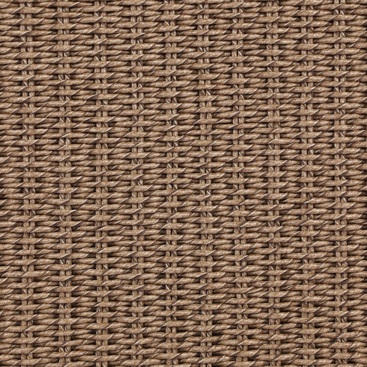 Four Hands Cabot Outdoor Chair in woven teak with buff cushions, close-up detail of woven frame and cushion, view 8