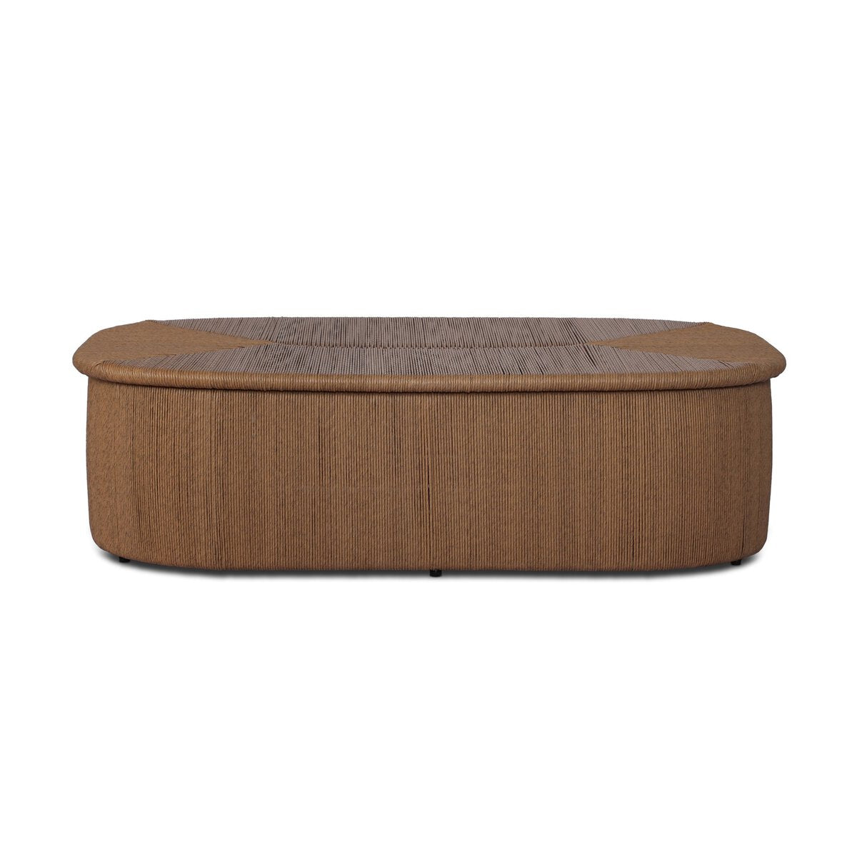 Four Hands Taum Outdoor Coffee Table in textured sand vertical-weave, back view